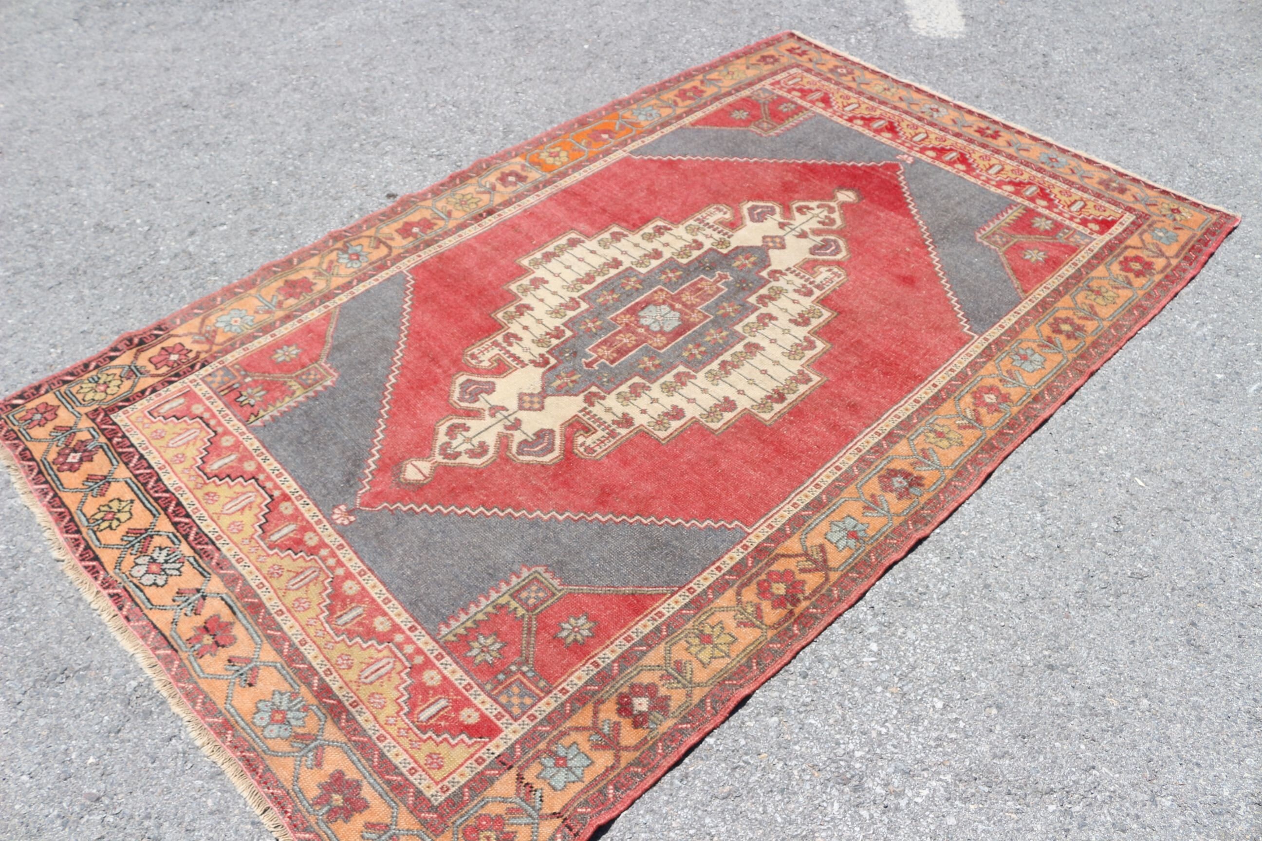 Vintage Rug, Moroccan Rug, Wool Rug, Rugs for Living Room, Turkish Rug, Pastel Rug, Red Anatolian Rug, 4.5x7.4 ft Area Rugs, Nursery Rug