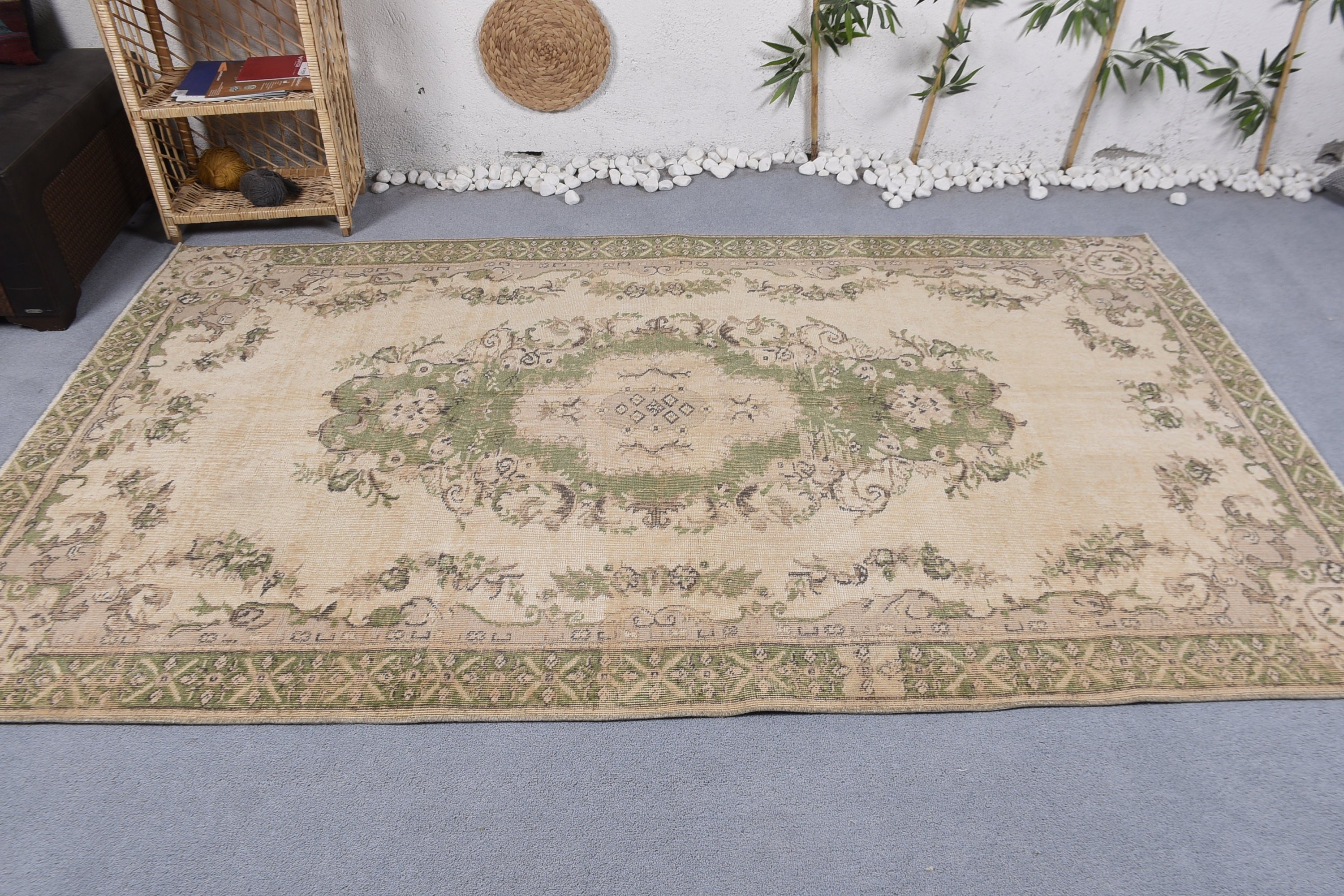 Vintage Halılar, Türk Halısı, Bej 5.2x8.7 ft Büyük Halı, Havalı Halı, Yatak Odası Halısı, Oturma Odası Halıları, Salon Halısı, Ofis Halısı