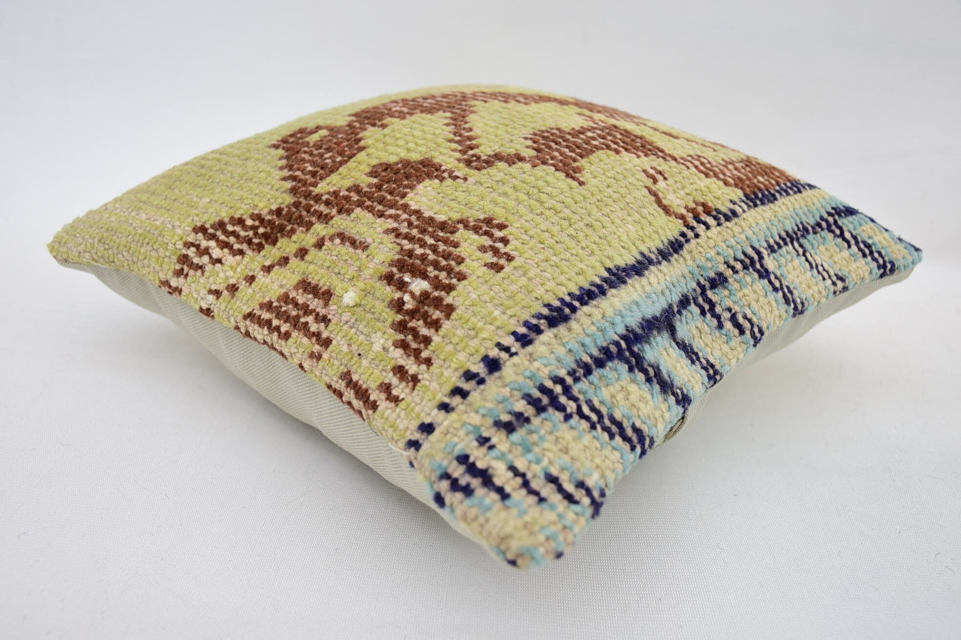 Comfy Throw Cushion, Antique Pillows, 12"x12" Yellow Cushion, Handmade Kilim Cushion, Gift Pillow, Handwoven Pillow Cover Pillow Sham