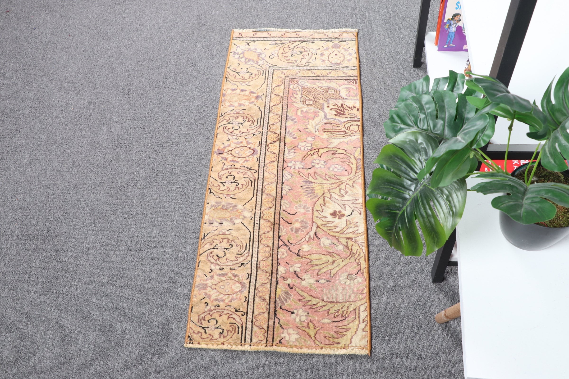 Car Mat Rugs, 1.3x3.3 ft Small Rug, Oriental Rug, Turkish Rug, Vintage Rug, Bright Rug, Beige Moroccan Rugs, Bedroom Rug, Wall Hanging Rug