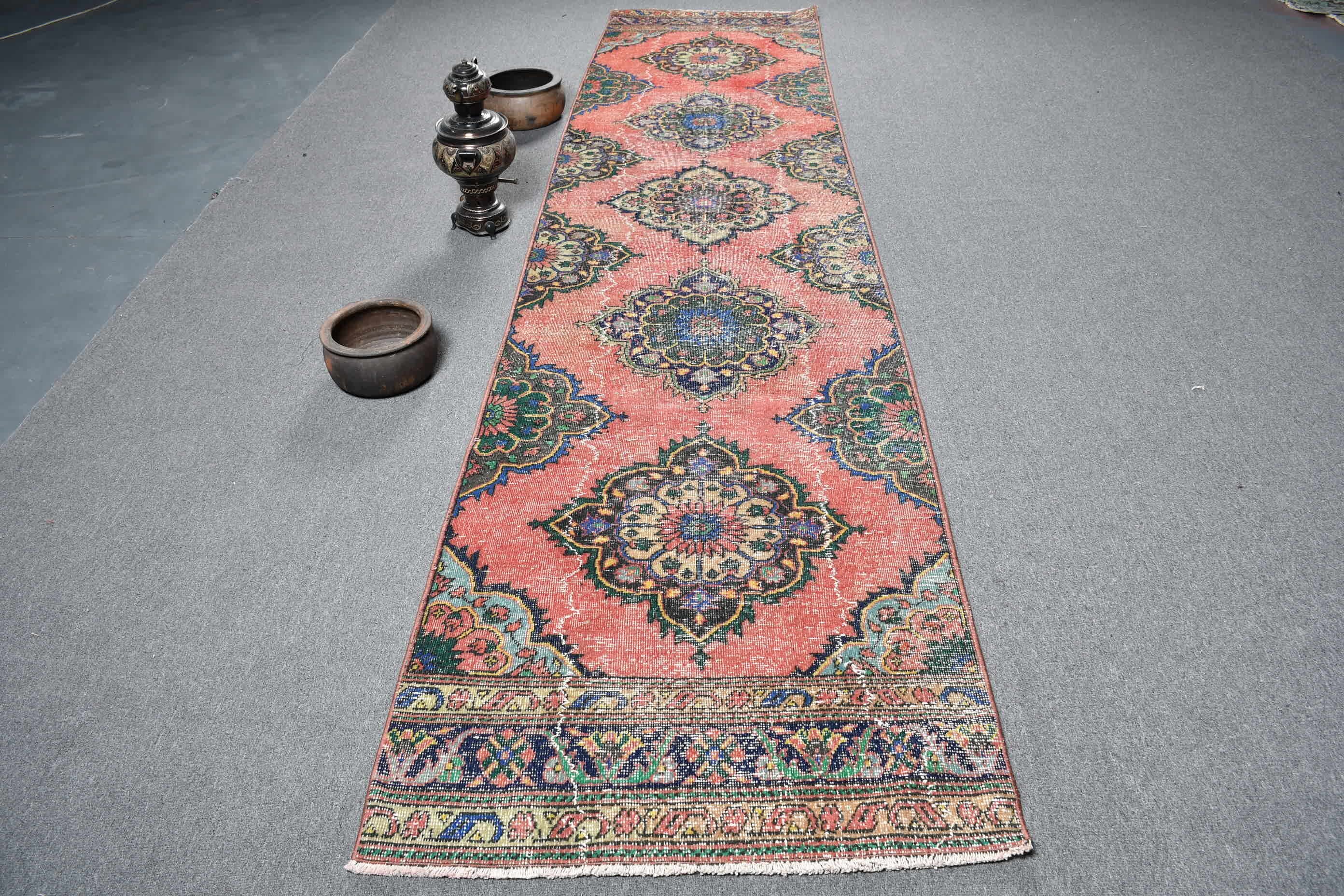 Red Oriental Rug, Turkish Rugs, Cool Rug, Vintage Rug, Old Rug, 3.1x13.2 ft Runner Rug, Oushak Rugs, Hallway Rug, Art Rugs, Rugs for Stair