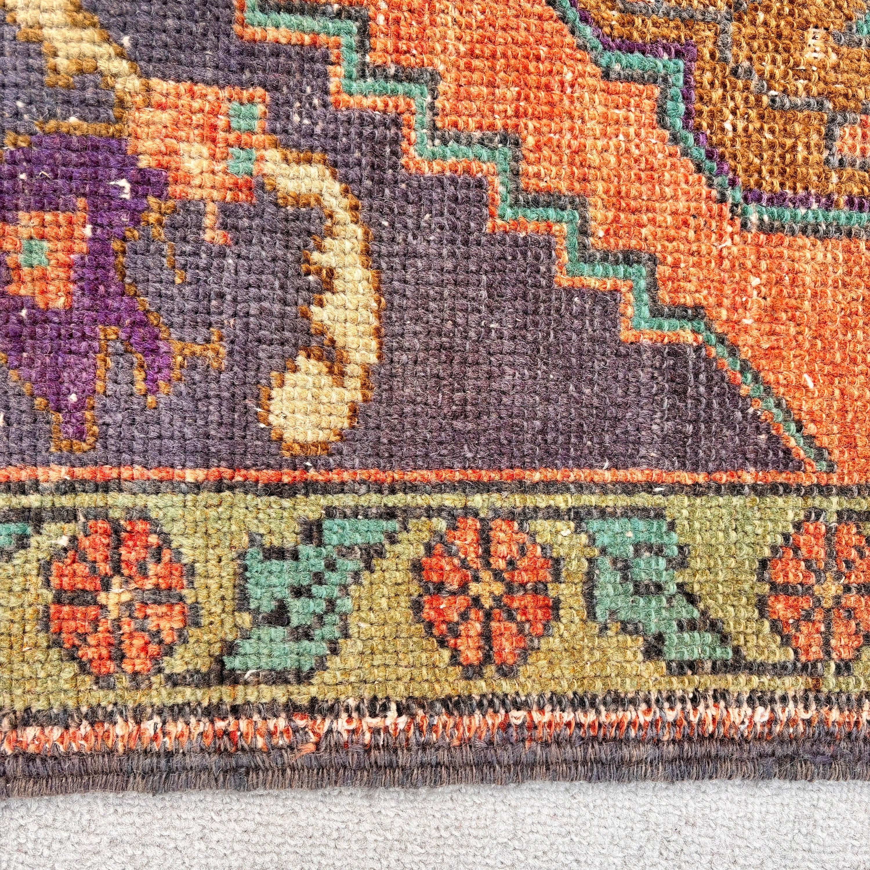 Antika Halı, Mutfak Halısı, 2x3,3 ft Küçük Halı, Türk Halıları, Yatak Odası Halısı, Vintage Halılar, Turuncu Modern Halı, Mutfak Halıları, Yer Halıları