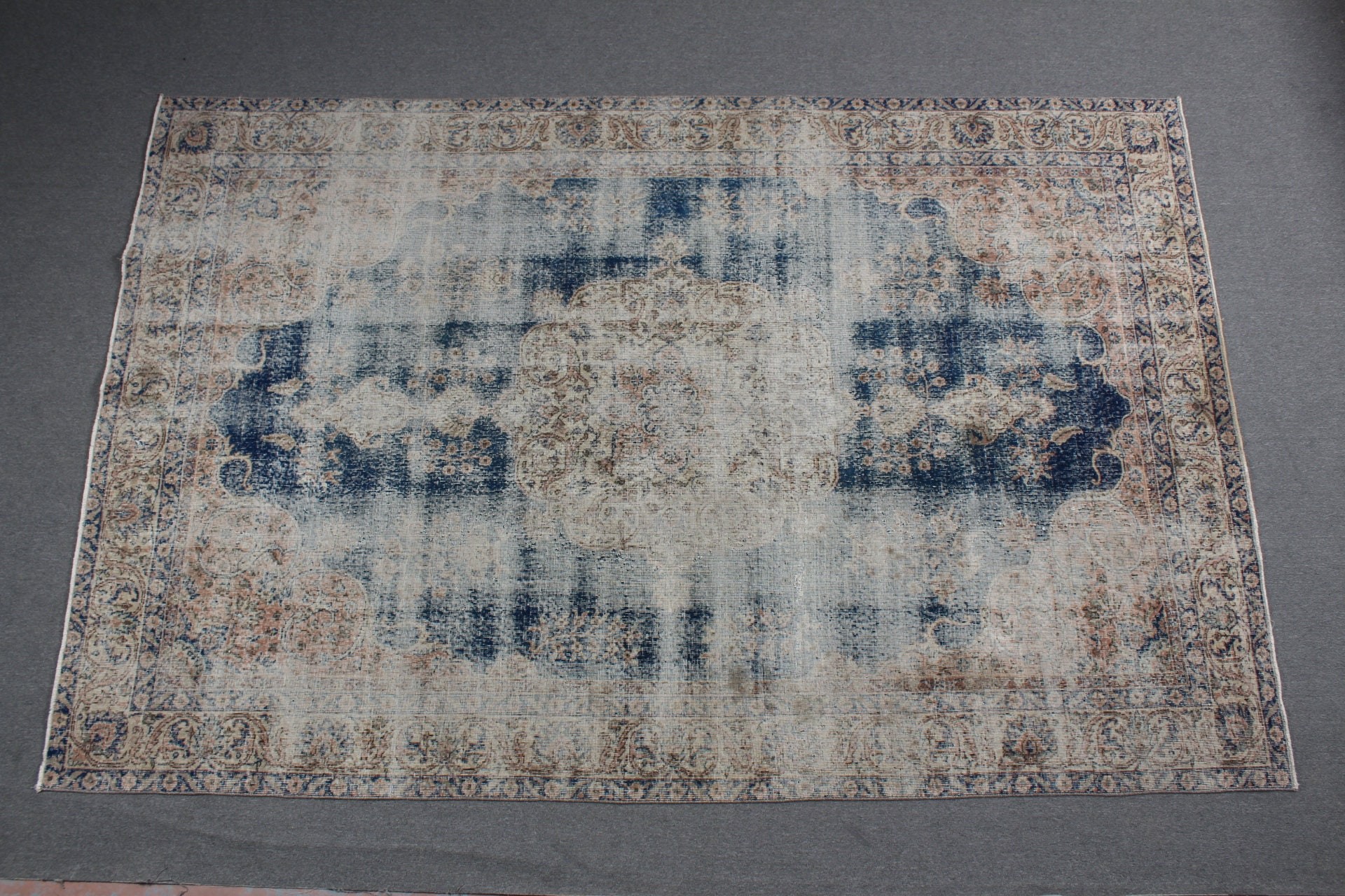 Vintage Rug, Wool Rugs, Turkish Rugs, Blue Bedroom Rug, Custom Rug, Saloon Rug, Dining Room Rugs, Anatolian Rug, 6.8x10.6 ft Oversize Rug