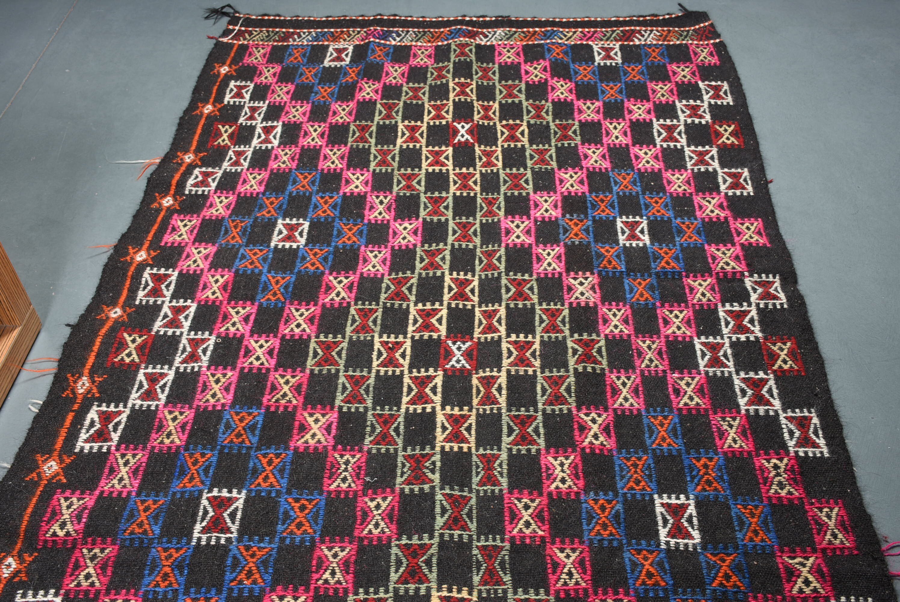 Living Room Rug, Vintage Rugs, Turkish Rug, Kilim, Black Cool Rug, Old Rug, Cool Rug, Dining Room Rug, 4.6x11.1 ft Large Rugs, Bedroom Rugs