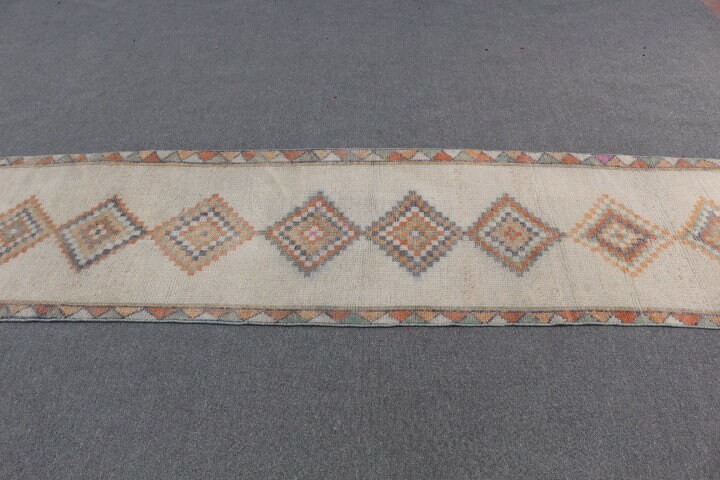 Beige Kitchen Rugs, Turkish Rug, Hand Knotted Rugs, 2.5x11 ft Runner Rugs, Vintage Rugs, Corridor Rug, Rugs for Stair, Wool Rug, Cool Rug