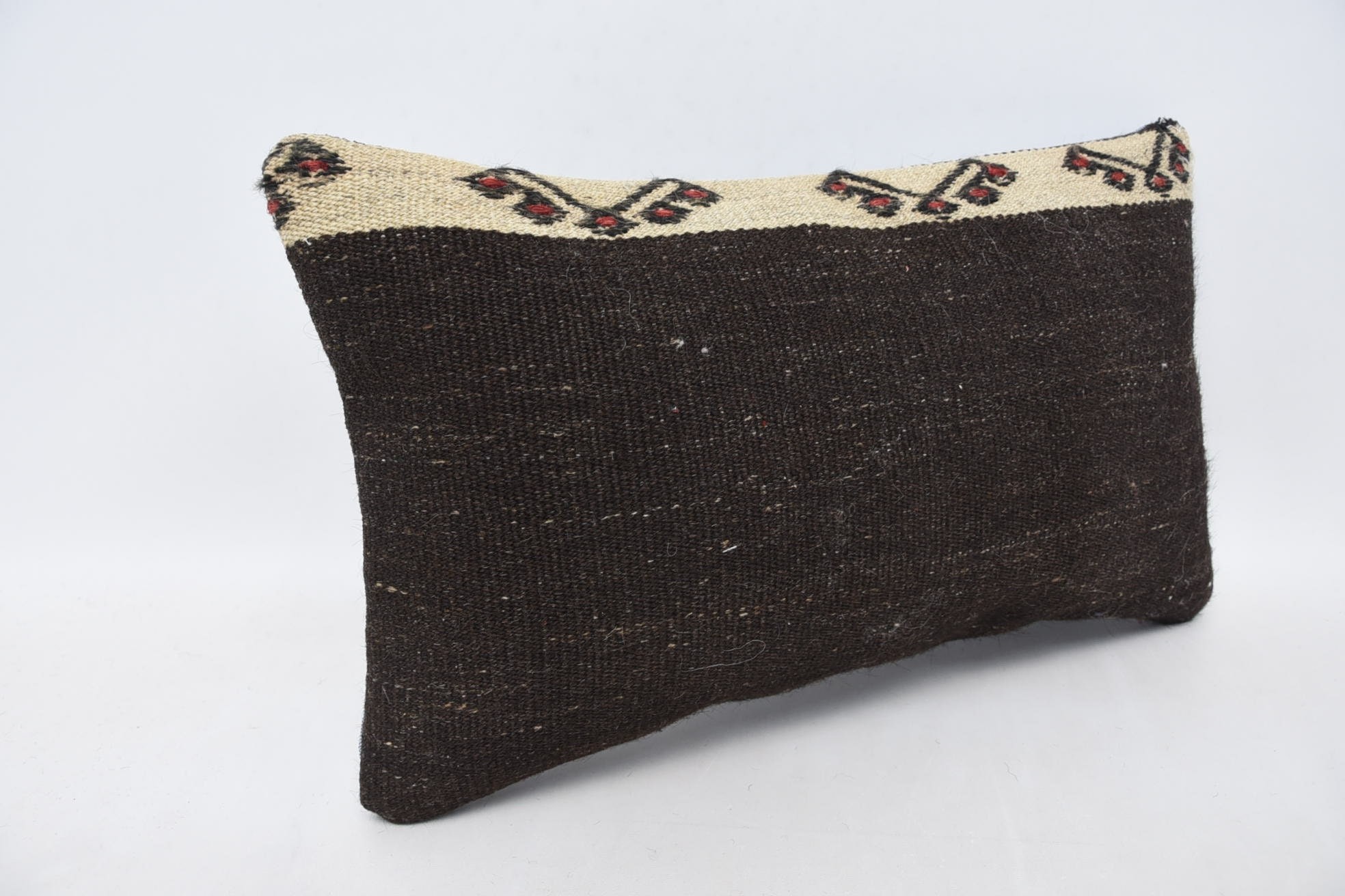 Vintage Kilim Pillow, Knitted Pillow Case, Turkish Kilim Pillow, Kilim Cushion Sham, 12"x20" Brown Cushion Case, Sofa Cushion