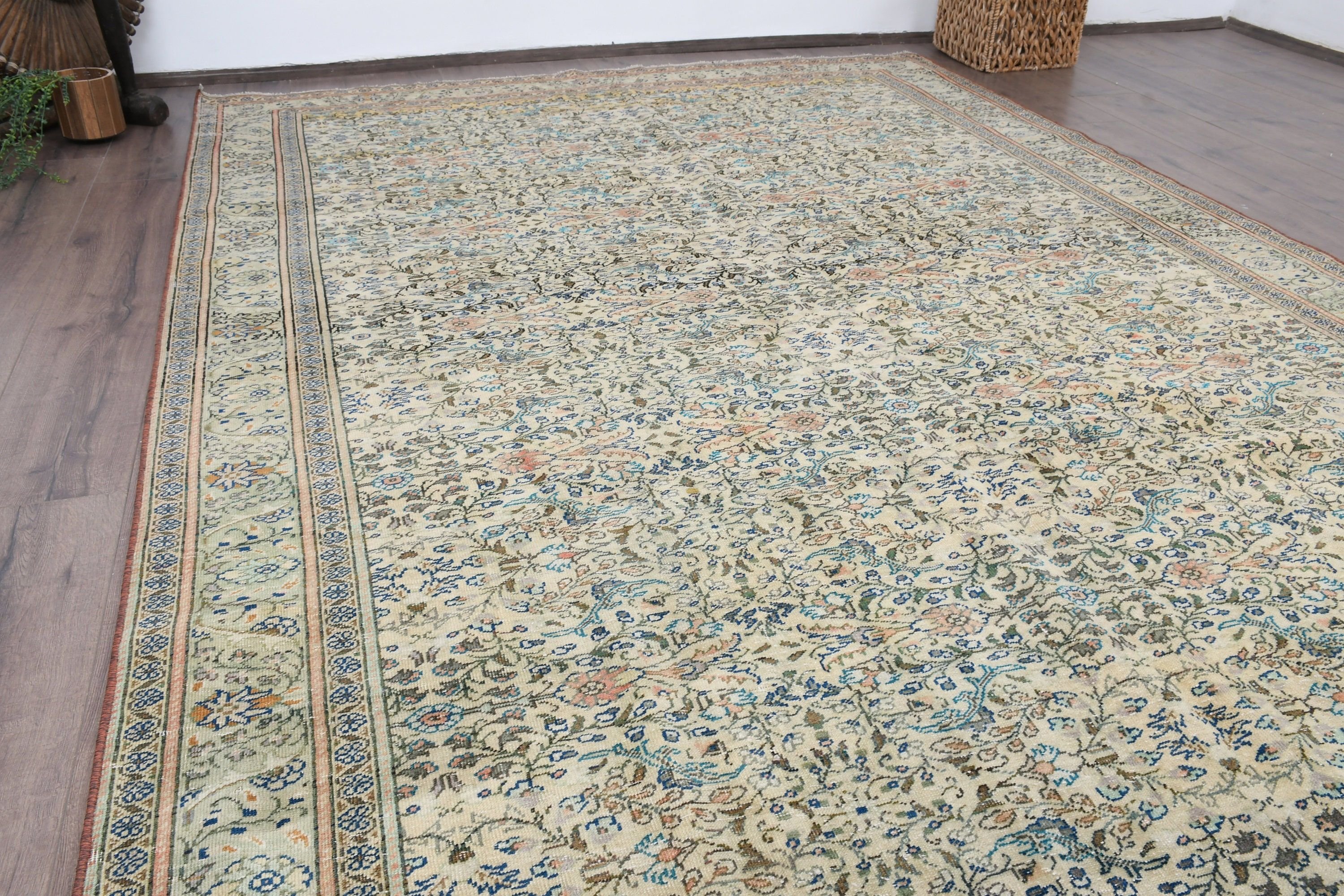 Bej Anadolu Halısı, El Yapımı Halı, Türk Halısı, Vintage Halılar, Salon Halısı, Anadolu Halısı, 6.3x9.6 ft Büyük Halı, Yatak Odası Halıları, Antika Halı