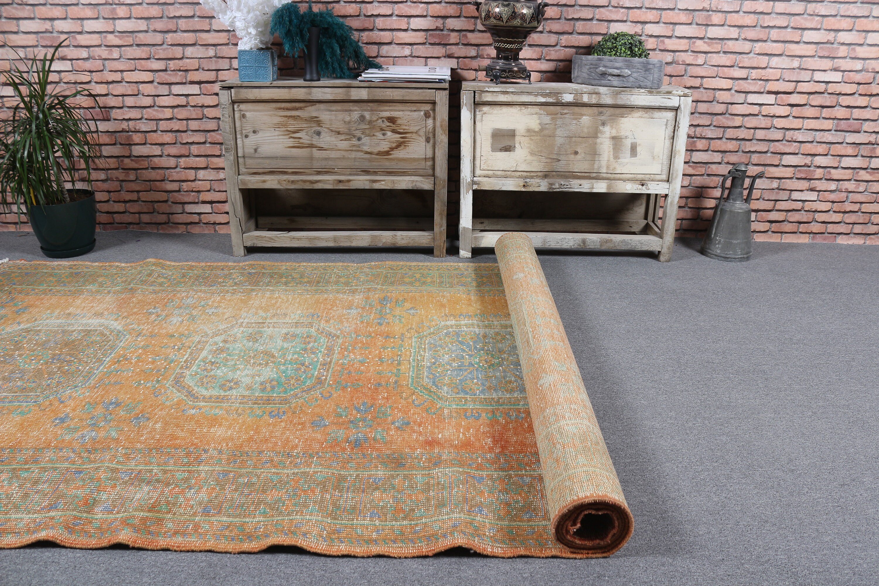 Orange Antique Rug, 4.8x11.2 ft Large Rug, Wool Rug, Cool Rug, Bedroom Rug, Turkish Rugs, Rugs for Dining Room, Vintage Rugs, Salon Rug