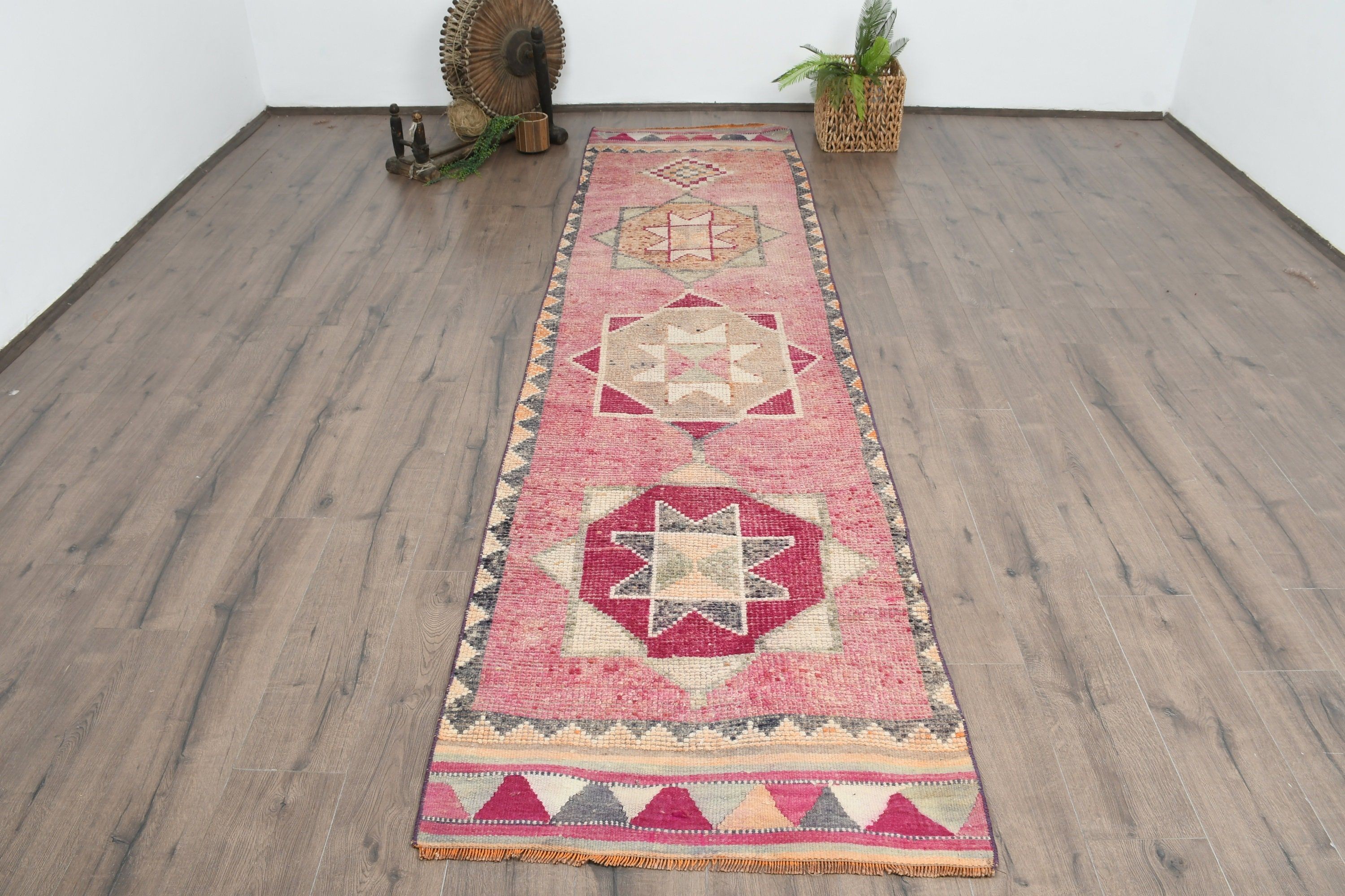 Vintage Rug, Turkish Rug, Home Decor Rug, Corridor Rug, 2.9x11 ft Runner Rug, Bright Rug, Pink Floor Rug, Antique Rug, Rugs for Kitchen