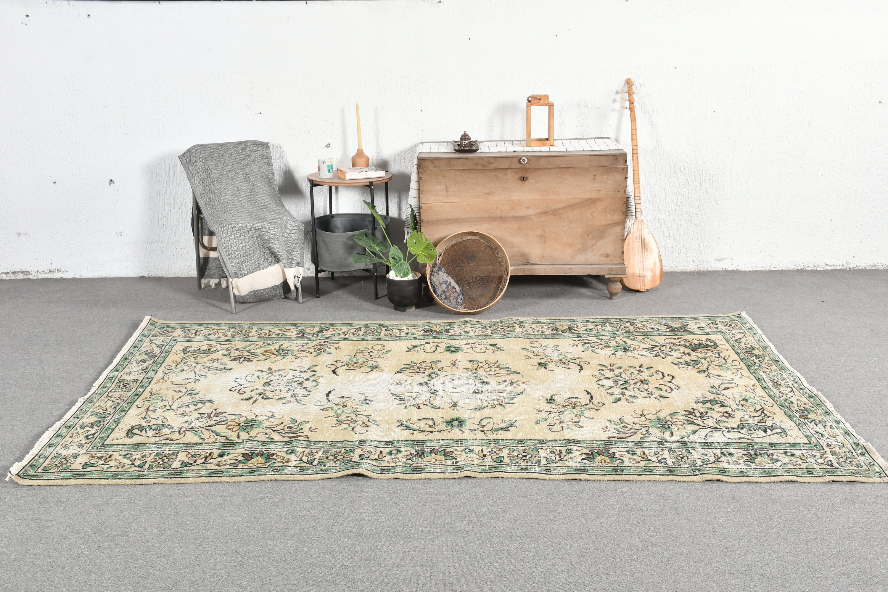 Turkish Rug, Kitchen Rug, 5.3x9 ft Large Rugs, Floor Rug, Dining Room Rug, Office Rug, Living Room Rug, Green Home Decor Rugs, Vintage Rugs