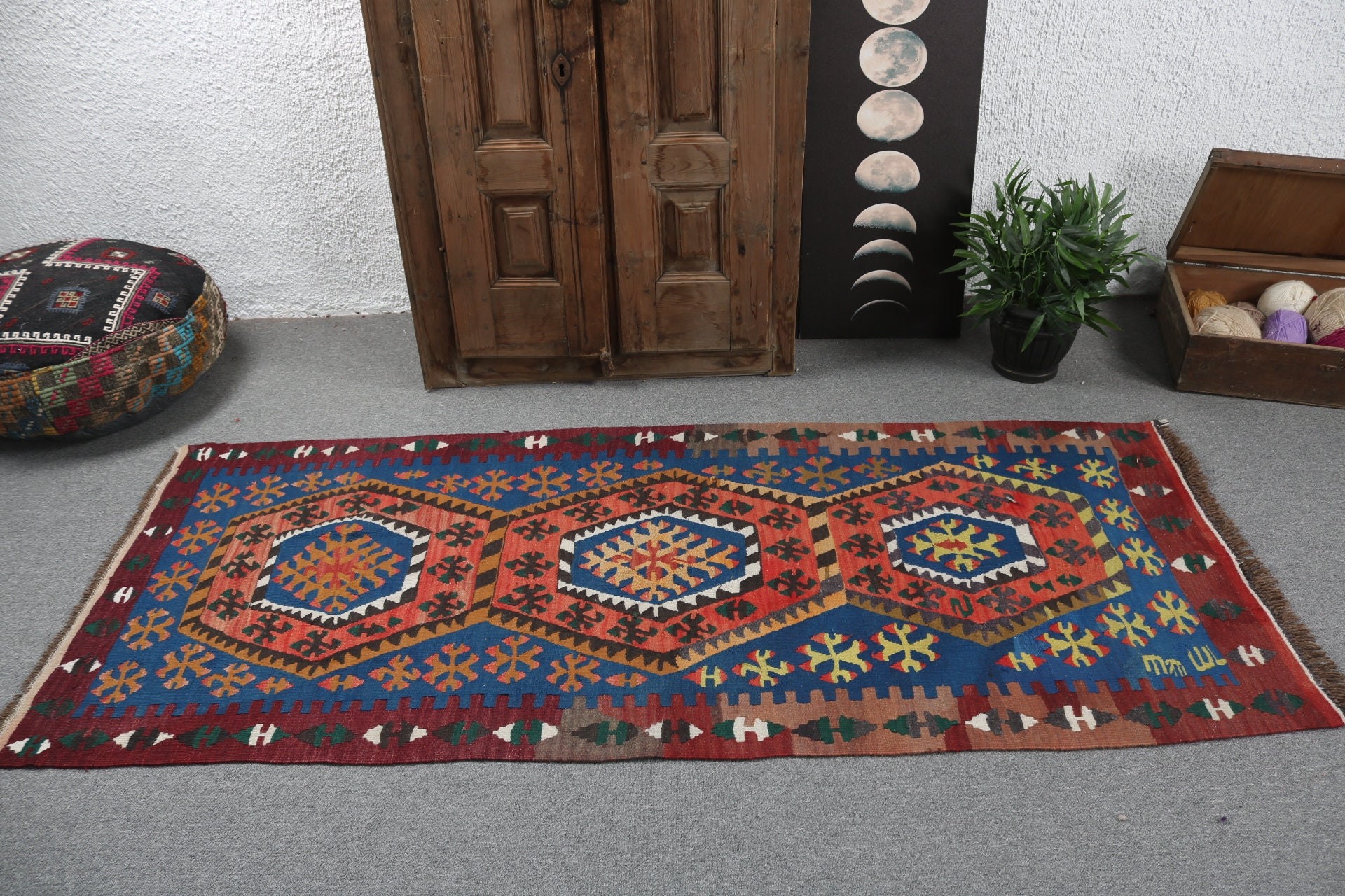 Düz Dokuma Halılar, Giriş Halıları, 2,9x7,1 ft Aksan Halıları, El Dokuma Halıları, Mutfak Halısı, Turuncu Modern Halı, Vintage Halılar, Türk Halıları, Kilim