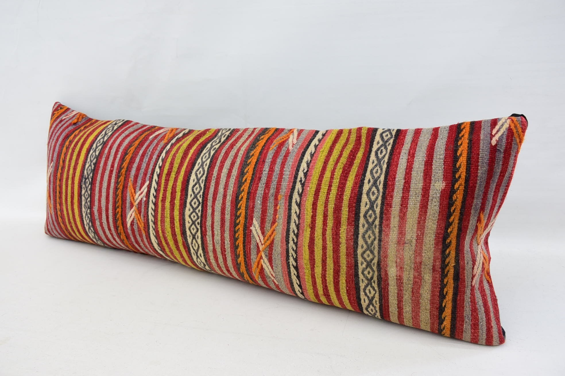 Kilim Pillow Cover, Nomadic Pillow Cover, Vintage Pillow, Boho Pillow, 16"x48" Red Cushion Cover