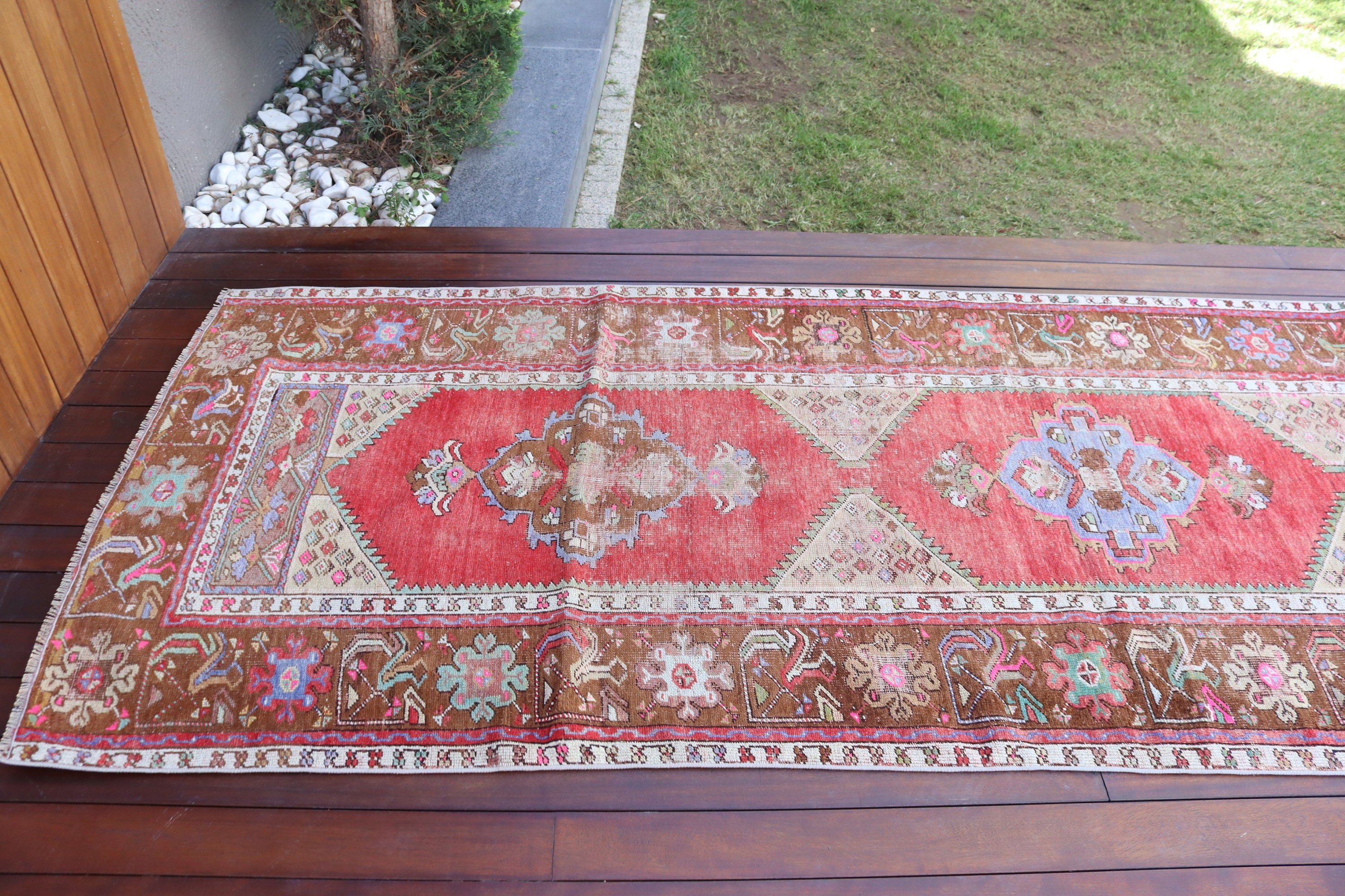 Uzun Yolluk Halısı, Türk Halısı, Vintage Halılar, Beni Ourain Runner Halıları, Geometrik Halı, 3.5x10.5 ft Runner Halıları, Kırmızı Oushak Halısı