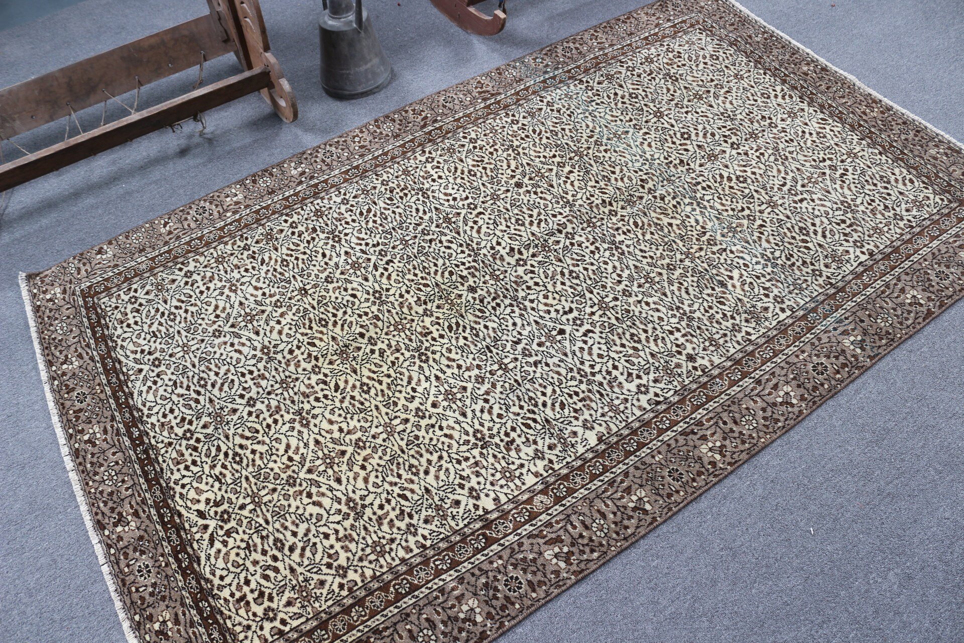 Sevimli Halı, Oturma Odası Halıları, Türk Halısı, İç Mekan Halısı, Bej 4.1x6.8 ft Alan Halıları, Fas Halıları, Oushak Halısı, Vintage Halılar