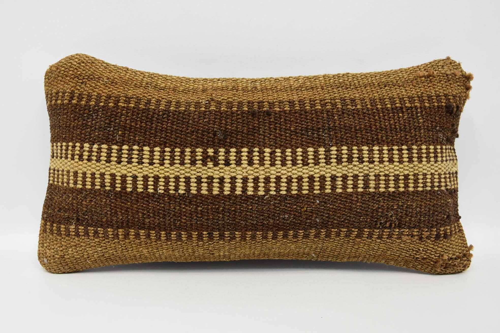 Turkish Kilim Pillow, 8"x16" Brown Pillow, Boho Pillow Sham Cover, Neutral Cushion Cover, Kilim Cushion Sham, Aztec Pillow