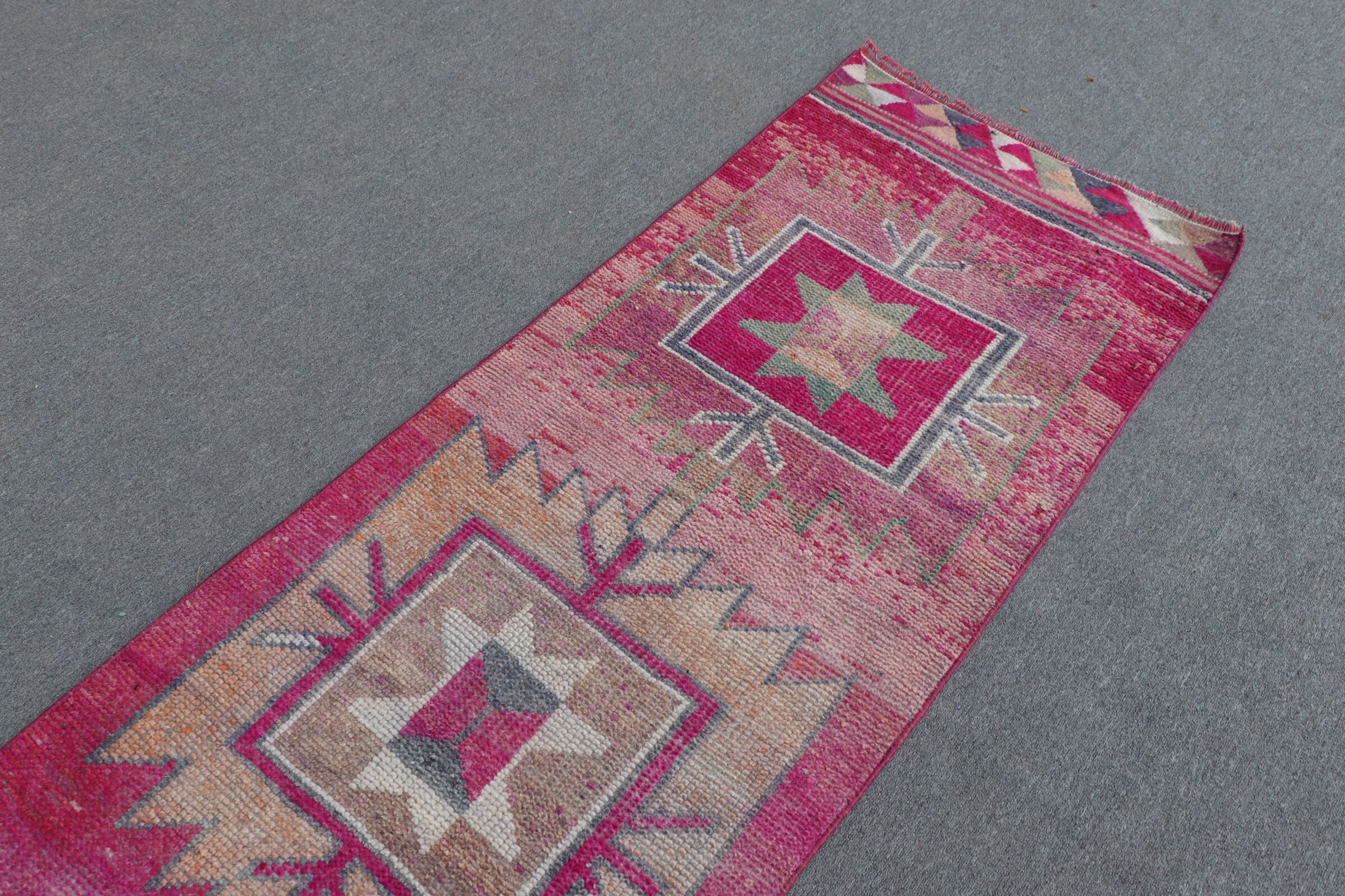 Designer Rugs, Vintage Rug, Anatolian Rug, Turkish Rugs, 2.6x11.9 ft Runner Rugs, Pink Wool Rug, Corridor Rug, Hallway Rugs, Home Decor Rug