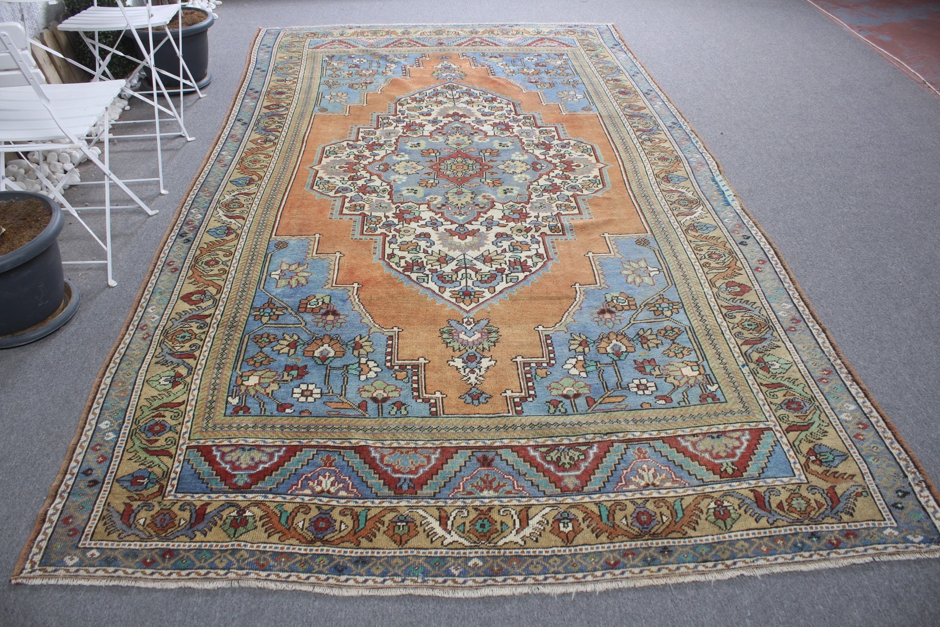 Oryantal Halılar, Türk Halıları, Salon Halısı, Vintage Halılar, Oturma Odası Halısı, 6.5x11.2 ft Büyük Boy Halı, Turuncu Ev Dekor Halısı