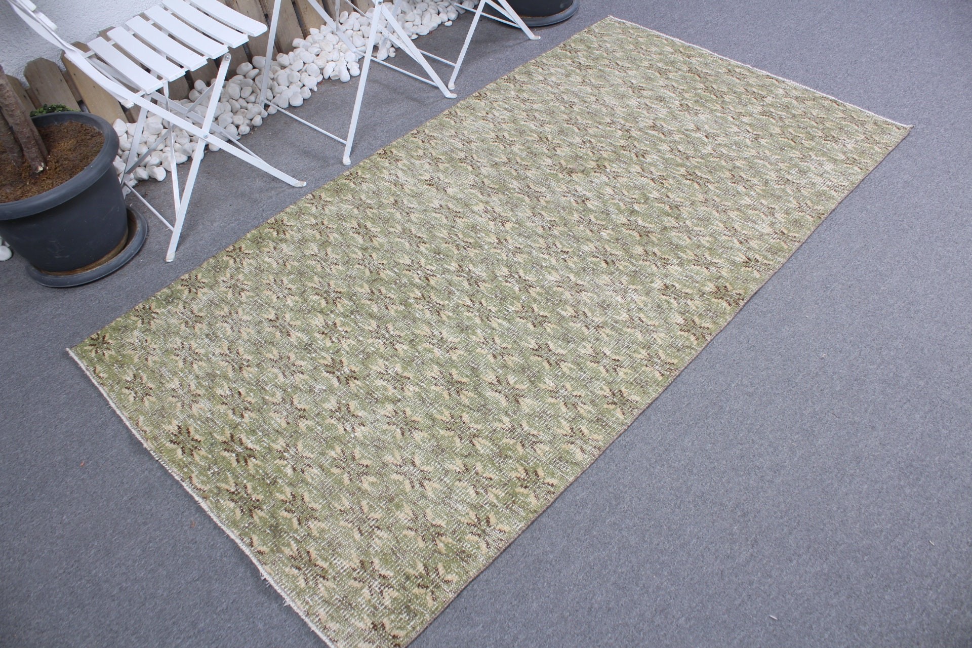 Kitchen Rug, Oushak Rug, Indoor Rug, Green  3.7x6.8 ft Area Rugs, Wedding Rugs, Vintage Rug, Turkish Rug, Rugs for Indoor