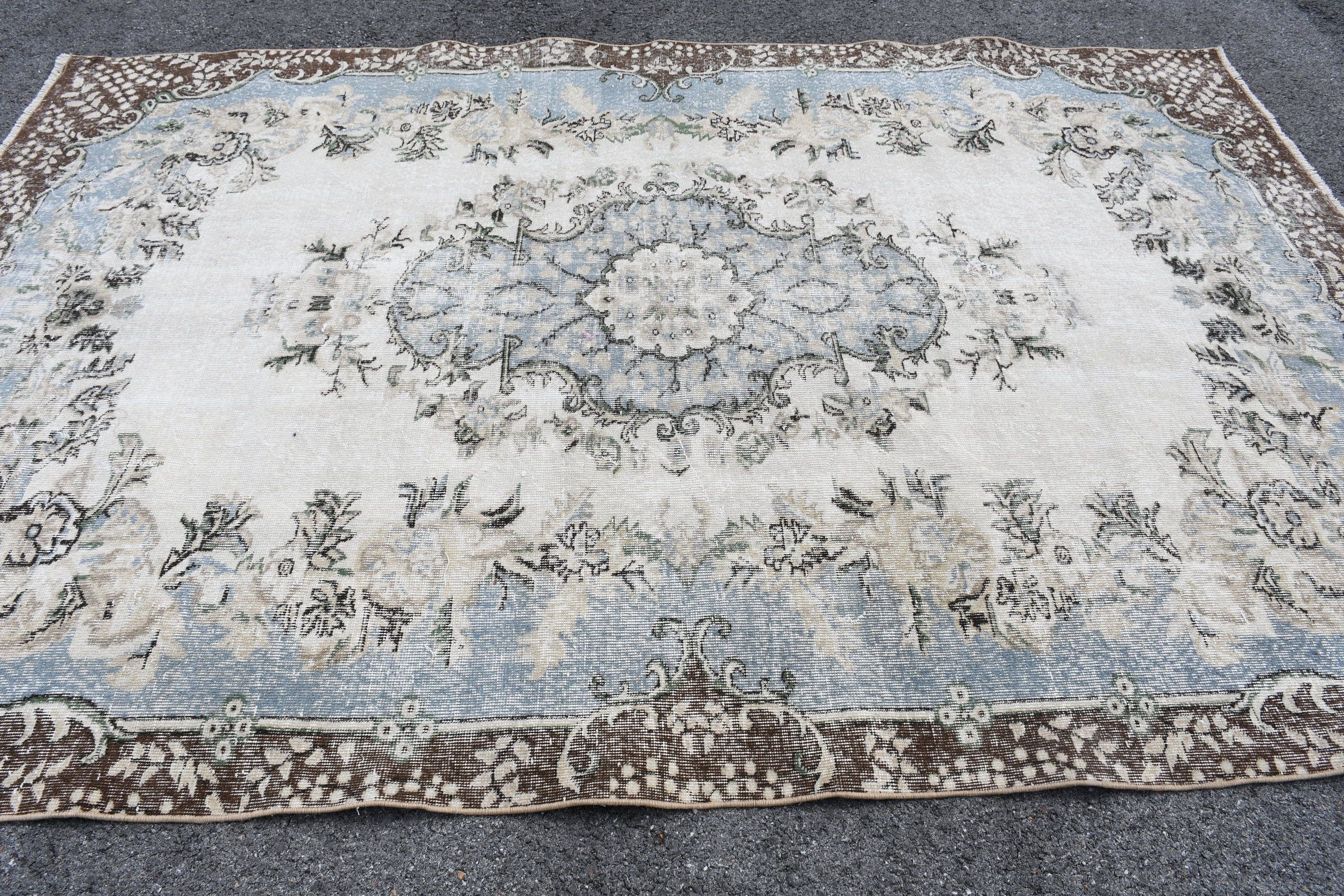 Cool Rug, Beige  6.4x9.6 ft Large Rugs, Rugs for Salon, Vintage Rug, Turkish Rug, Antique Rug, Bedroom Rug, Dining Room Rug