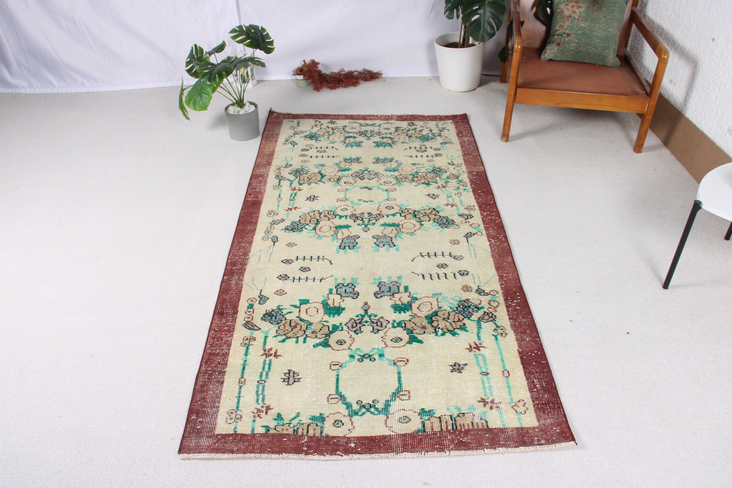 Green Antique Rugs, Kitchen Rugs, Turkish Rug, 3.4x6.7 ft Accent Rugs, Vintage Accent Rug, Vintage Rug, Floor Rugs