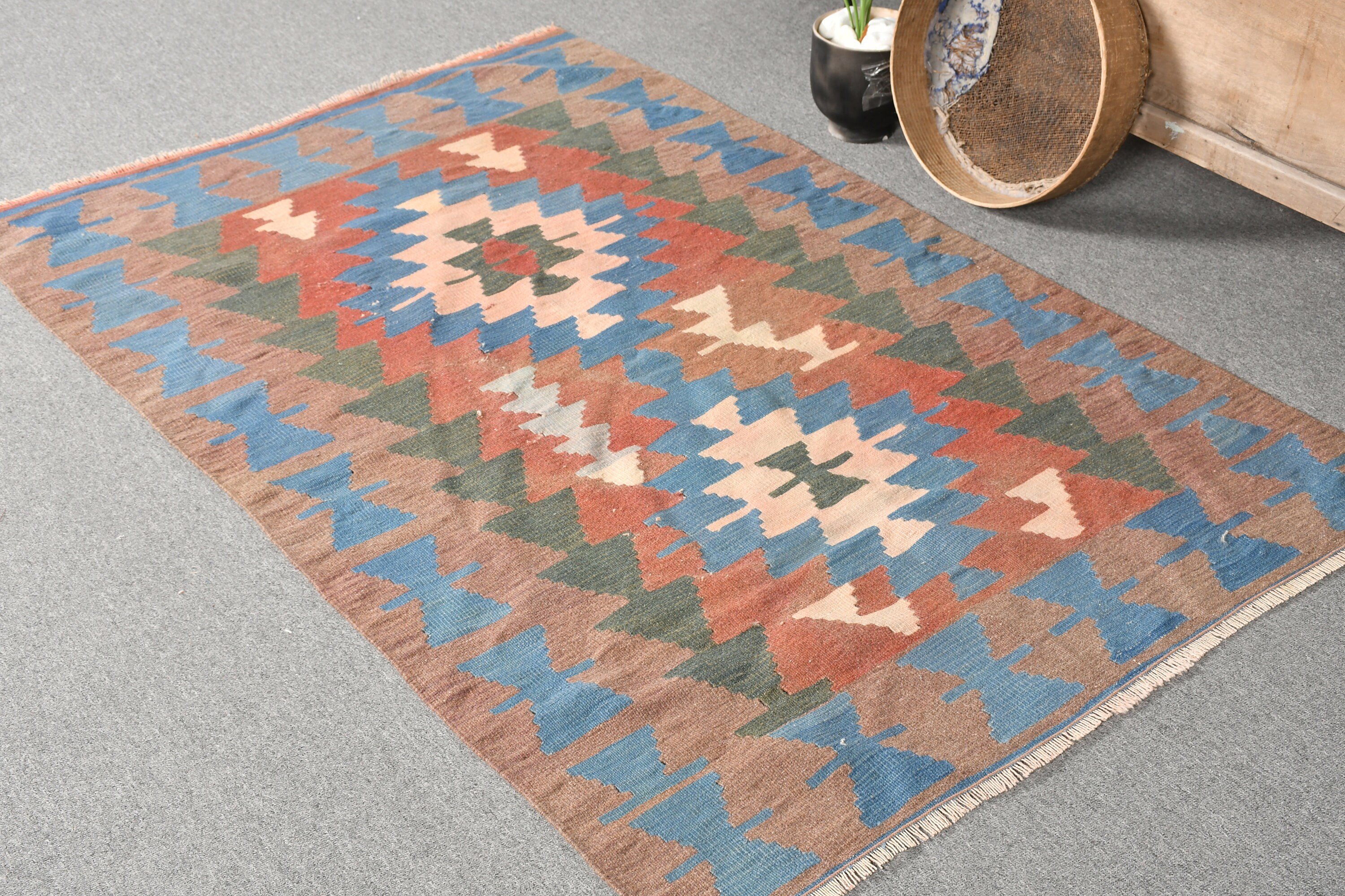 Natural Rug, Vintage Rug, Kitchen Rug, Floor Rug, 3.6x5.6 ft Accent Rug, Kilim, Entry Rug, Turkish Rug, Blue Home Decor Rugs, Moroccan Rug