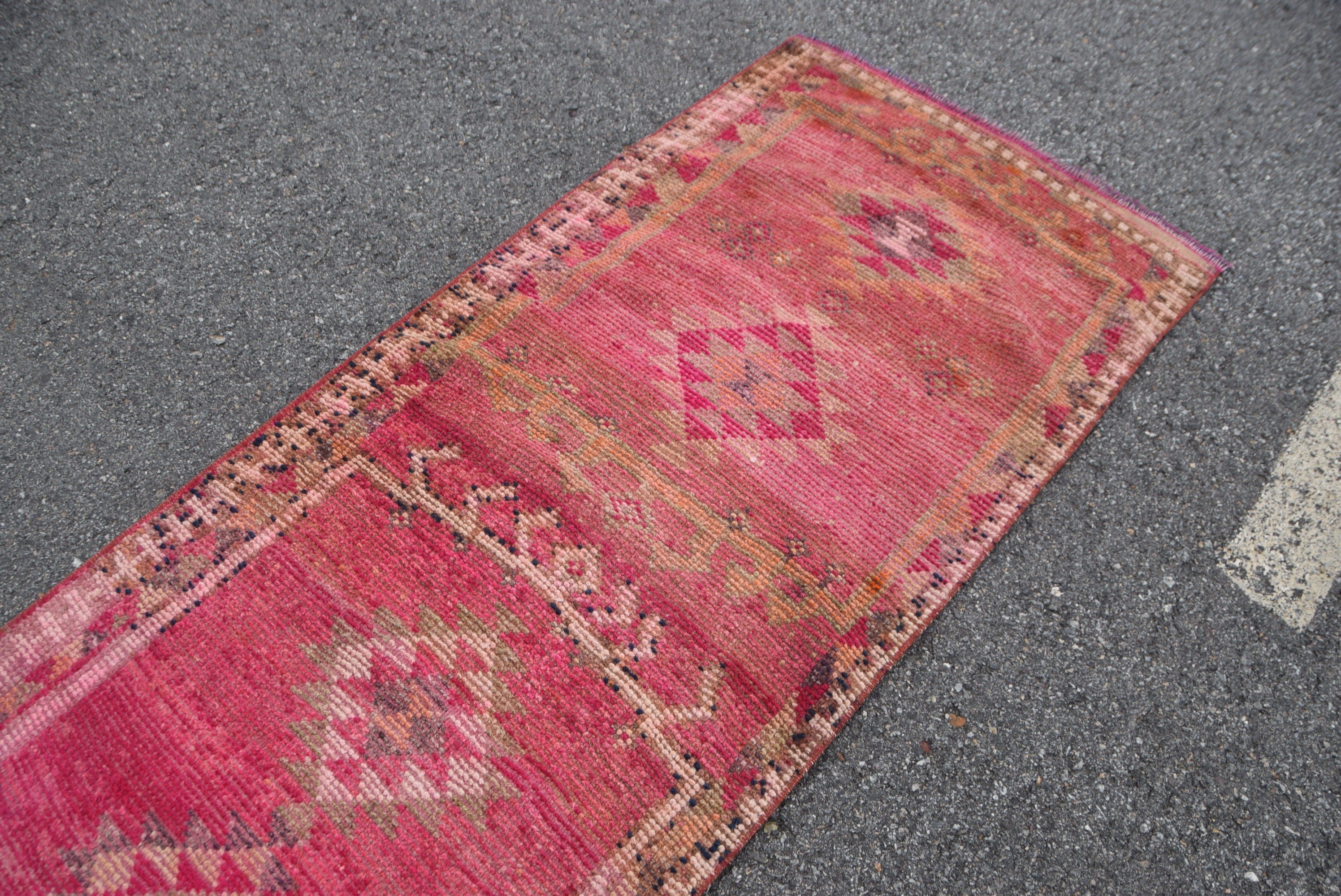 Pink Oushak Rug, Rugs for Stair, Turkish Rug, Art Rug, Antique Rug, Kitchen Rug, Cool Rug, 2.8x12 ft Runner Rug, Vintage Rug, Hallway Rug