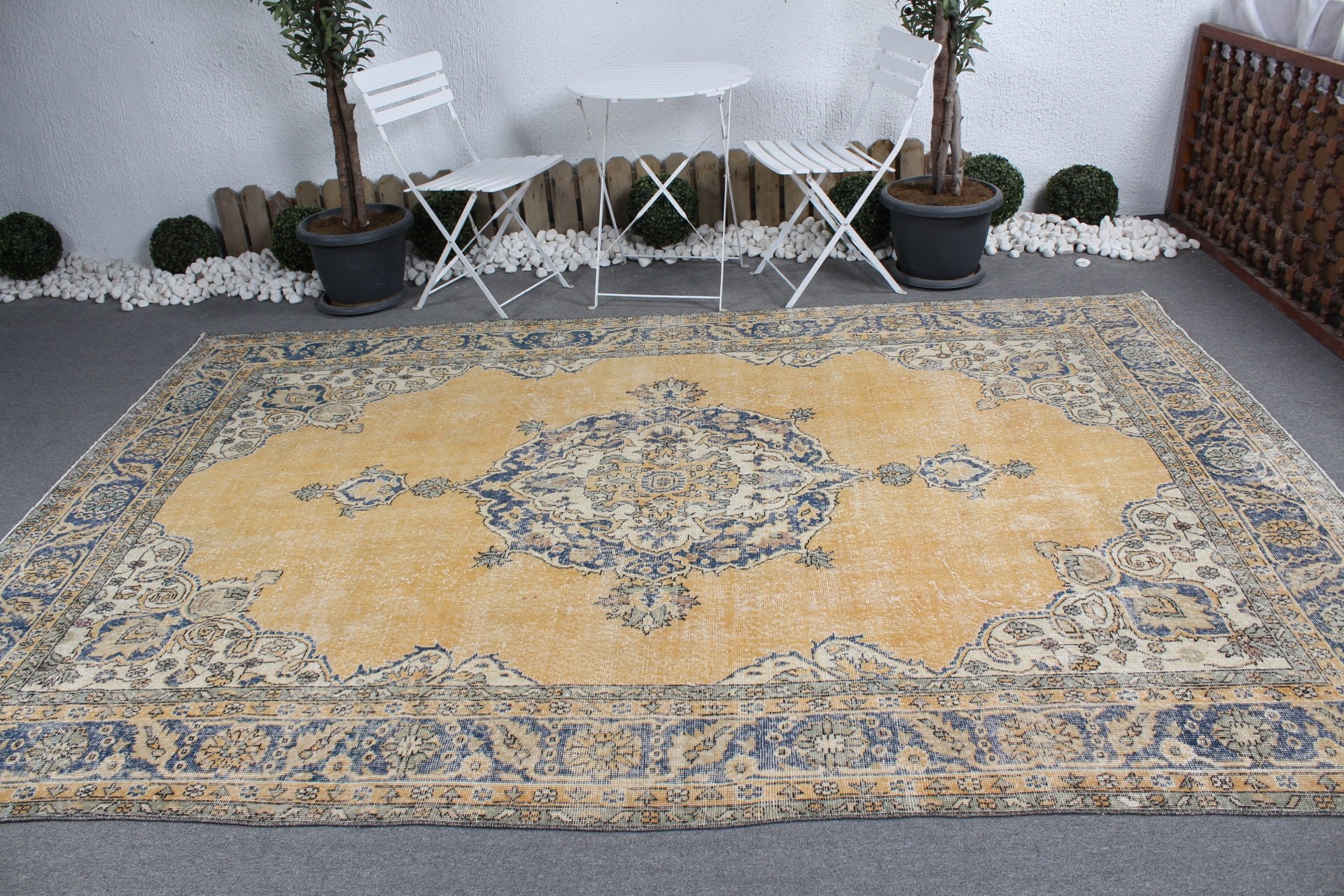 Antique Rug, Vintage Rugs, Yellow Oriental Rug, Wool Rugs, 7.1x10.6 ft Oversize Rugs, Living Room Rugs, Turkish Rug, Dining Room Rugs