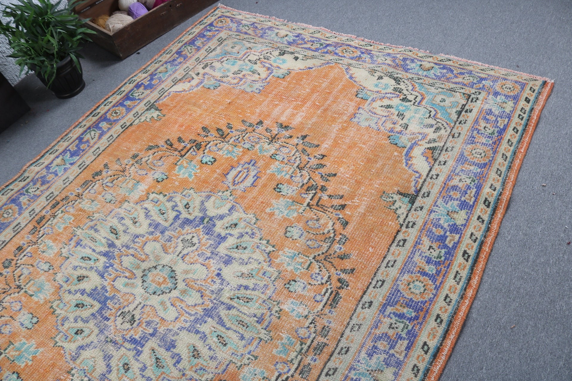 Türk Halısı, Yemek Odası Halısı, Vintage Halı, Boho Halıları, Turuncu Modern Halılar, Büyük Oushak Halısı, Antika Halı, Oushak Halıları, 5,9x9,4 ft Büyük Halılar