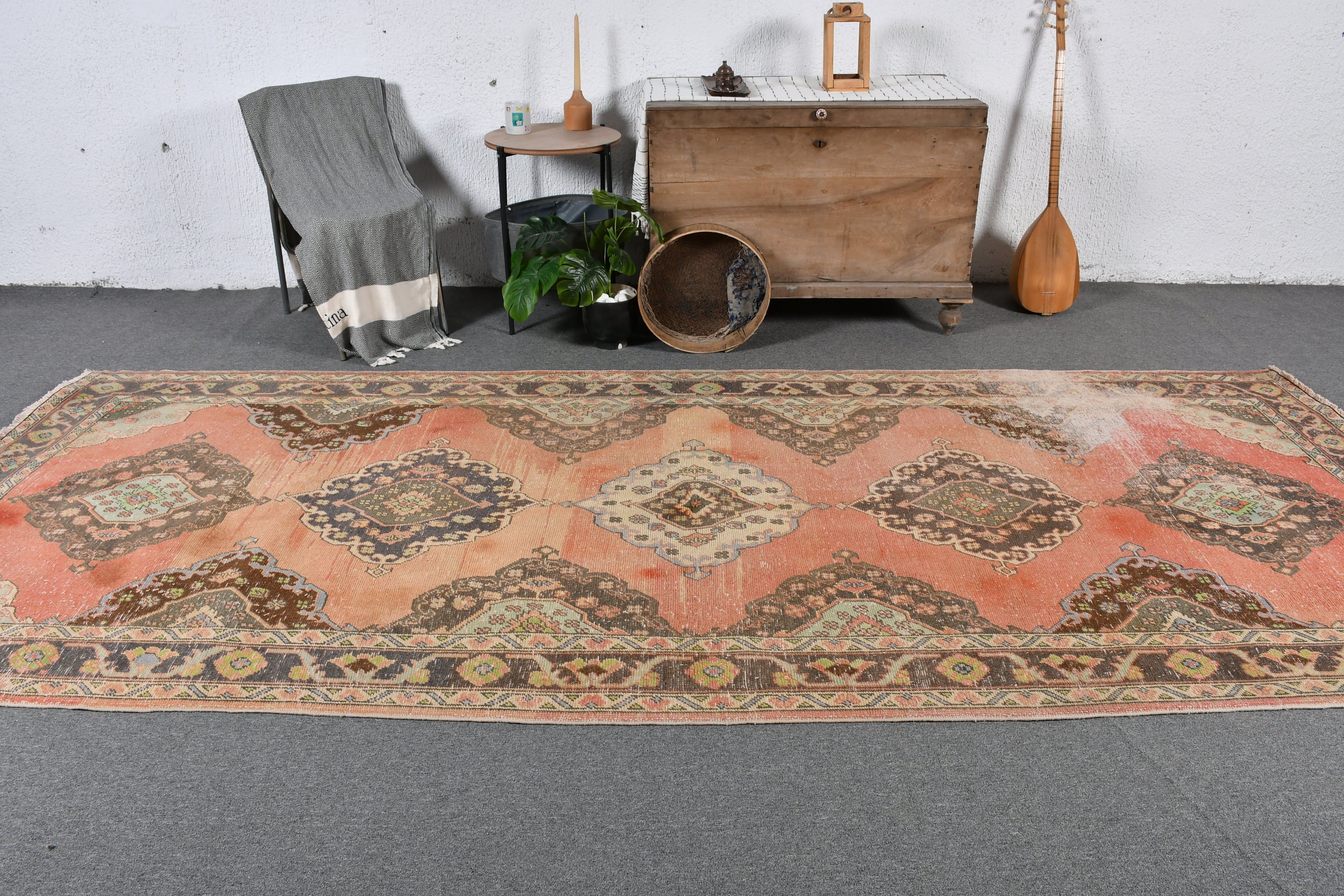 4.8x12.2 ft Runner Rug, Anatolian Rugs, Corridor Rugs, Orange Cool Rugs, Turkish Rug, Home Decor Rug, Hallway Rug, Old Rugs, Vintage Rugs