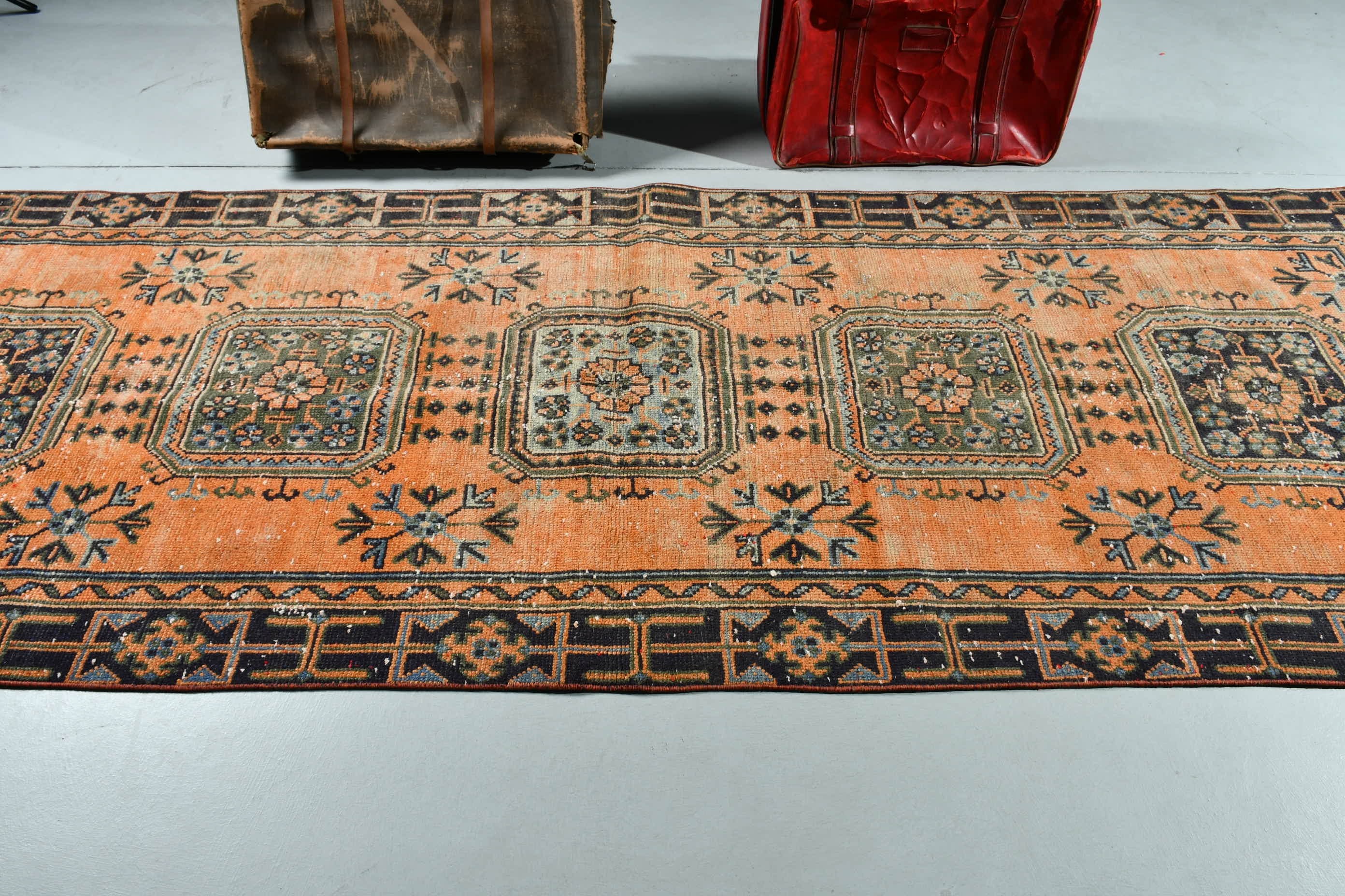 Cool Rugs, Turkish Rugs, Distressed Rugs, Stair Rug, Orange Oushak Rug, 3.8x11 ft Runner Rug, Vintage Rug, Rugs for Corridor, Floor Rugs