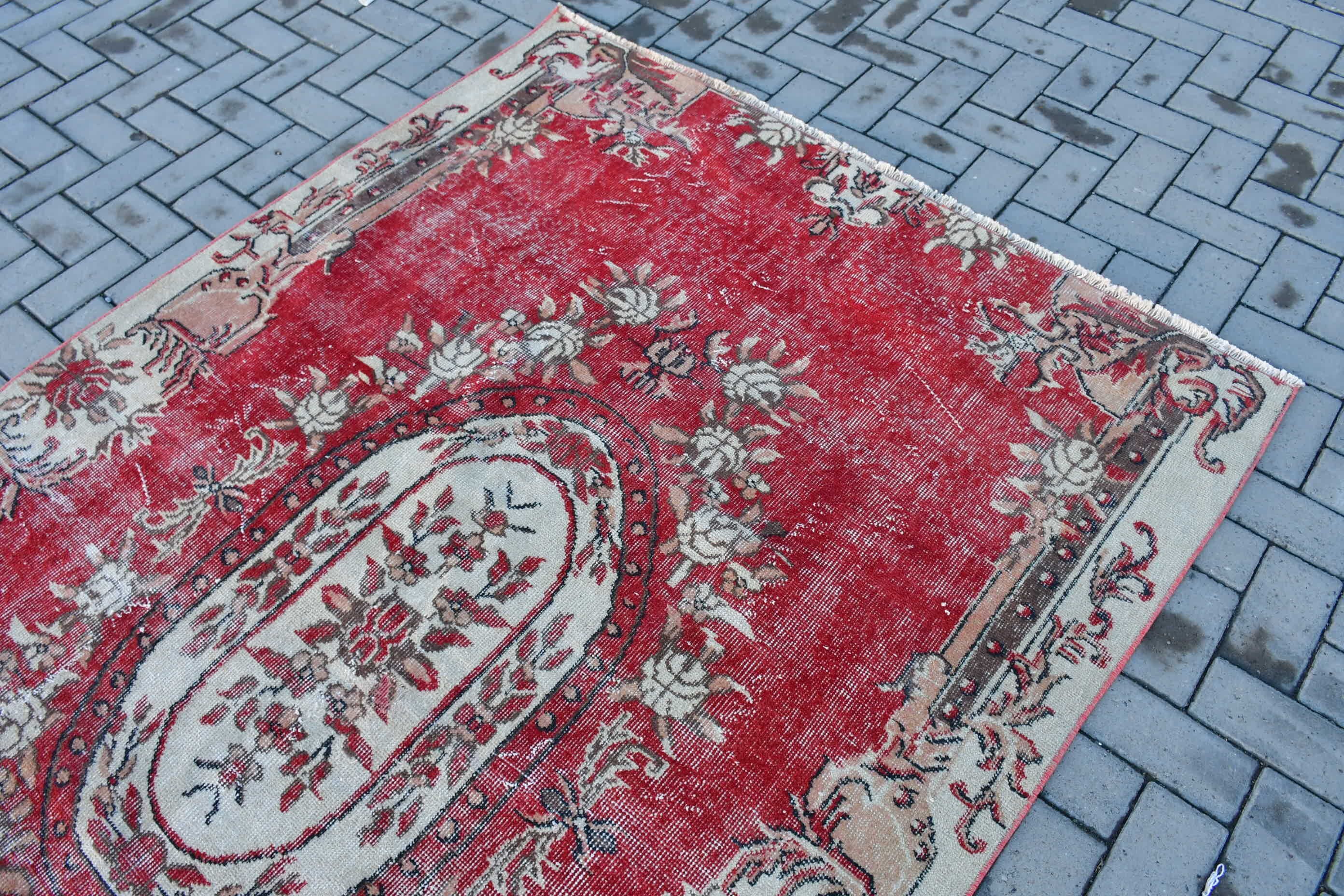 Red Oriental Rug, Bedroom Rug, Turkish Rug, Wool Rugs, Rugs for Bedroom, 5.2x7.9 ft Large Rug, Vintage Rugs, Salon Rug, Moroccan Rugs