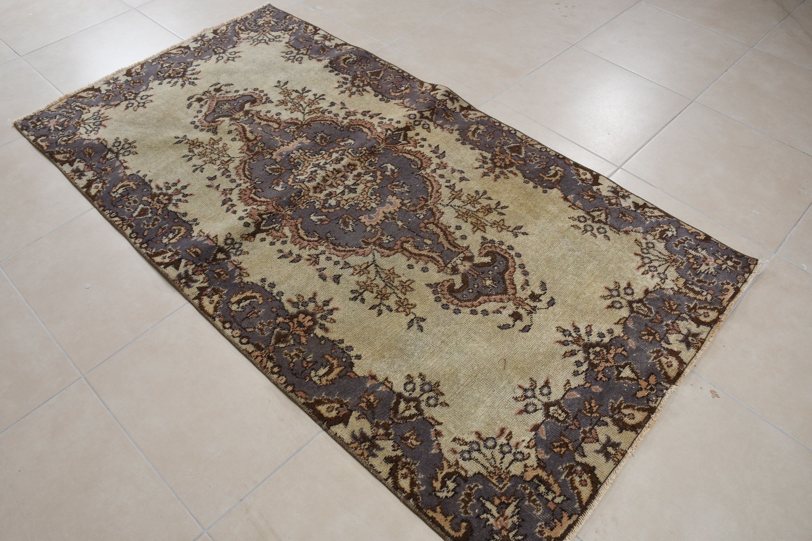 Vintage Halılar, 3.6x6.8 ft Alan Halısı, Yün Halılar, Oturma Odası Halısı, Soyut Halı, Türk Halısı, Bej Ev Dekor Halıları, Yer Halısı, Ev Dekor Halısı