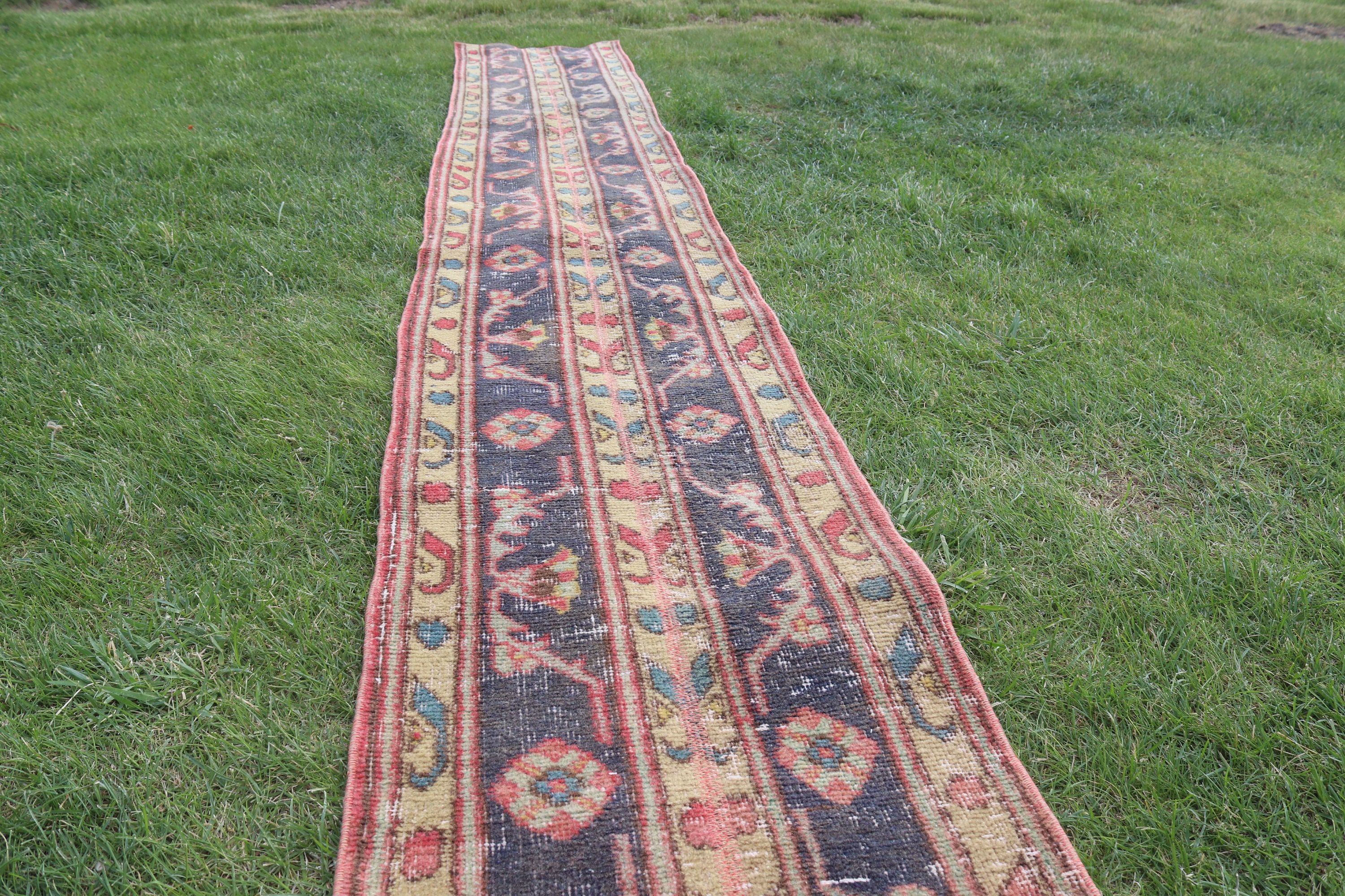 Turkish Rug, Vintage Rug, 1.6x10.7 ft Runner Rug, Luxury Rugs, Office Rug, Rugs for Vintage Runner, Kitchen Rug, Yellow Statement Rug