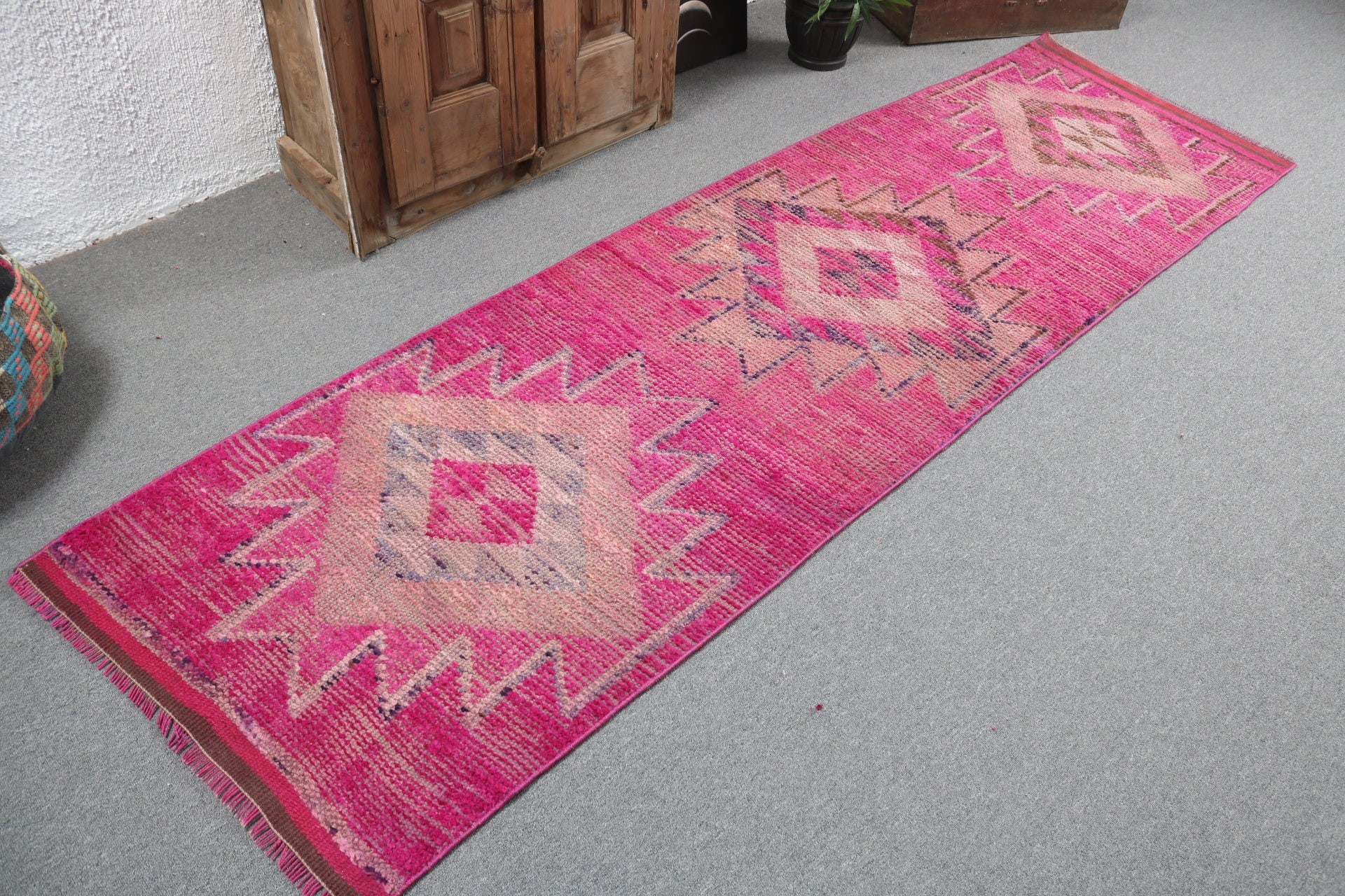 Turkish Rugs, Modern Rugs, Vintage Rug, Kitchen Rugs, Hallway Rug, Pink Luxury Rug, Handwoven Rugs, 2.7x9.3 ft Runner Rugs, Corridor Rugs