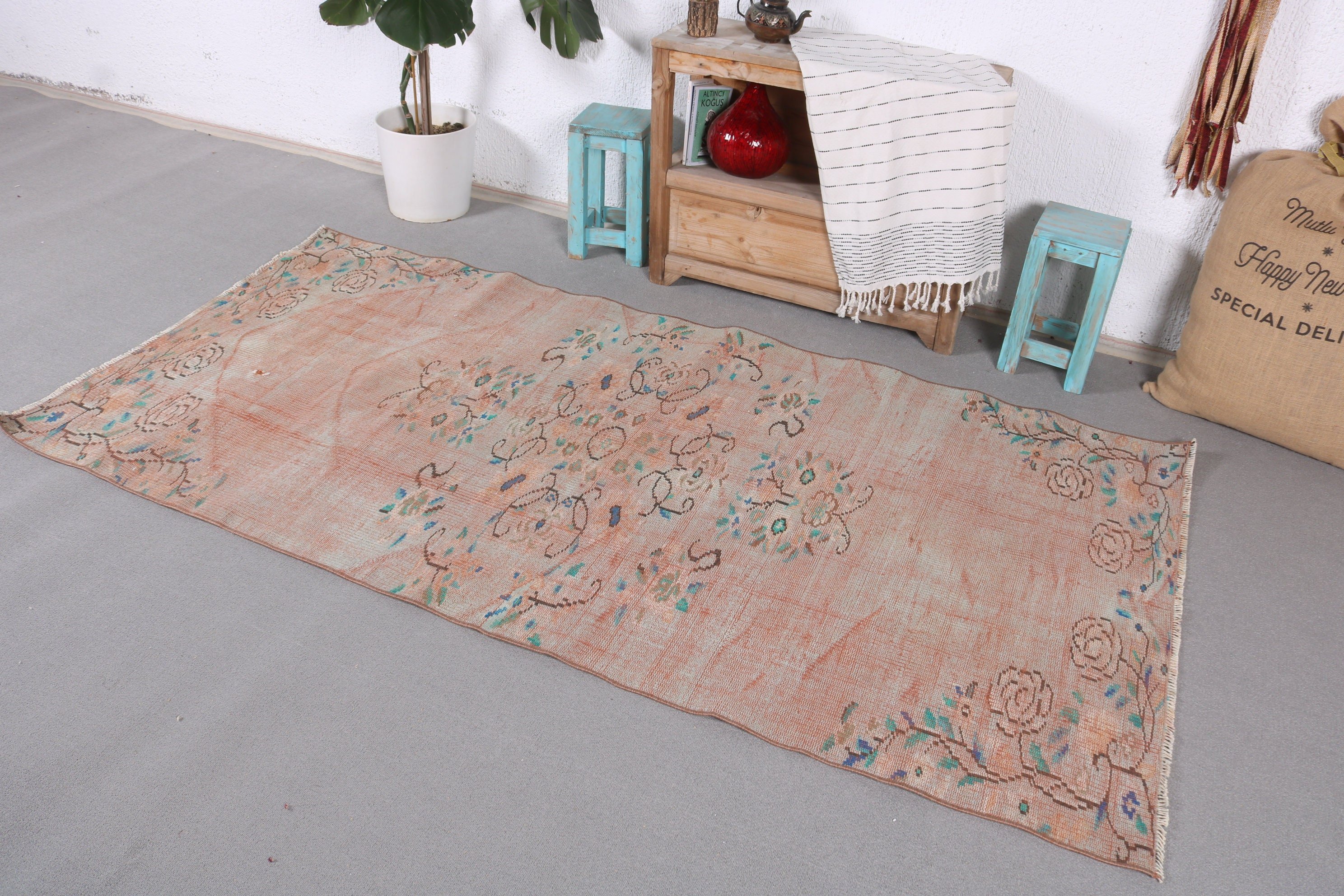 Nursery Rug, Antique Rug, Bronze Antique Rug, Art Rug, Vintage Rug, Turkish Rug, 3.6x7.4 ft Area Rug, Living Room Rugs