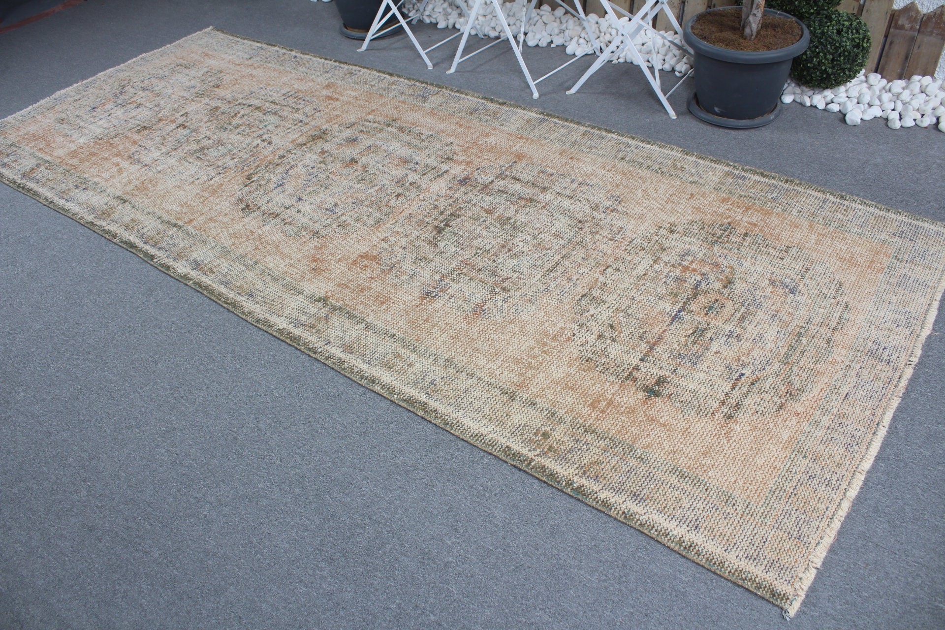 Vintage Rug, Salon Rug, Rugs for Dining Room, Orange Wool Rug, Floor Rug, Antique Rug, Turkish Rug, Living Room Rug, 4.5x11.2 ft Large Rug