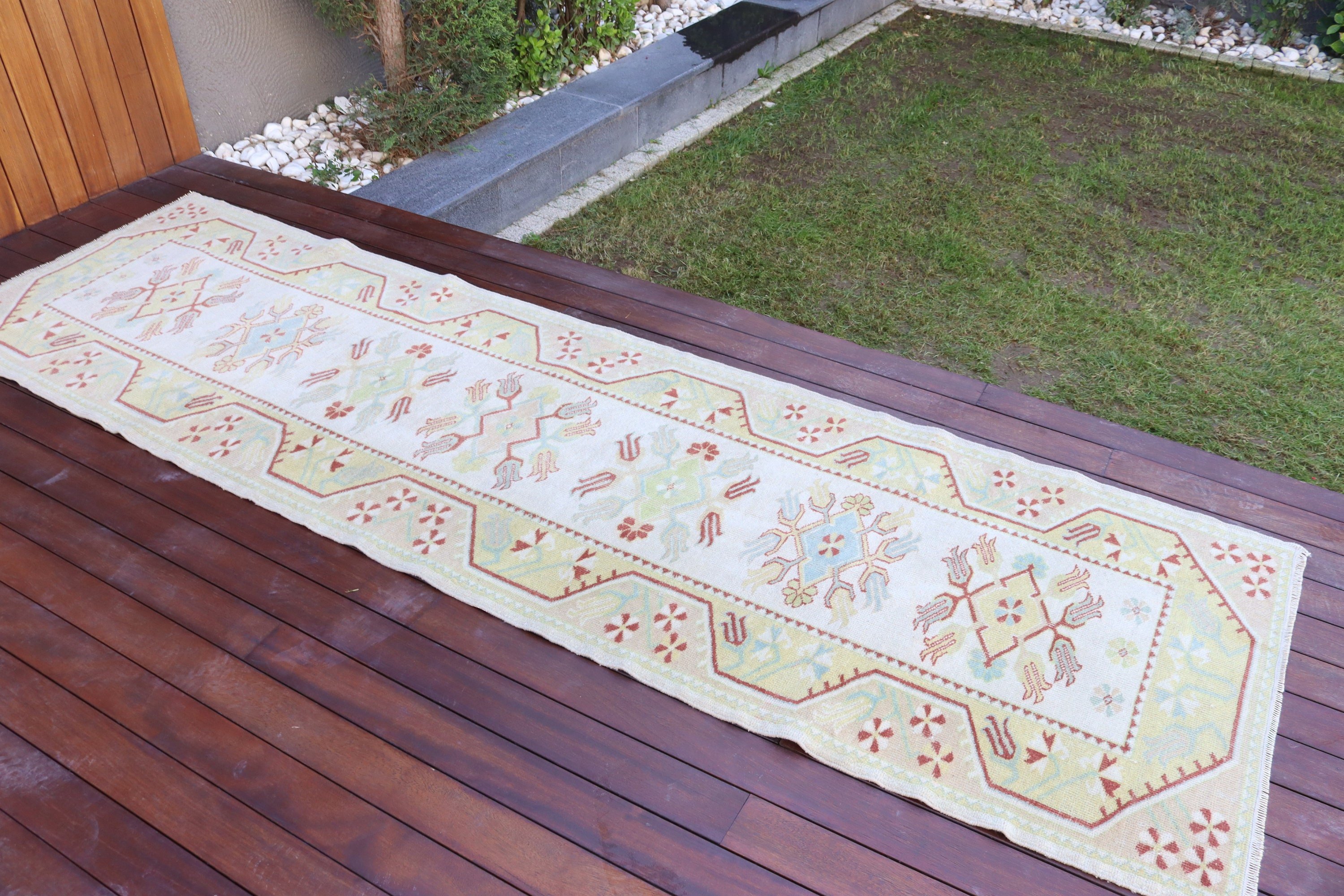 Vintage Halı, Türk Halıları, Dekoratif Halı, 2.7x9.2 ft Runner Halıları, Bej Oryantal Halılar, Geometrik Halılar, Vintage Runner Halıları, Fas Halısı