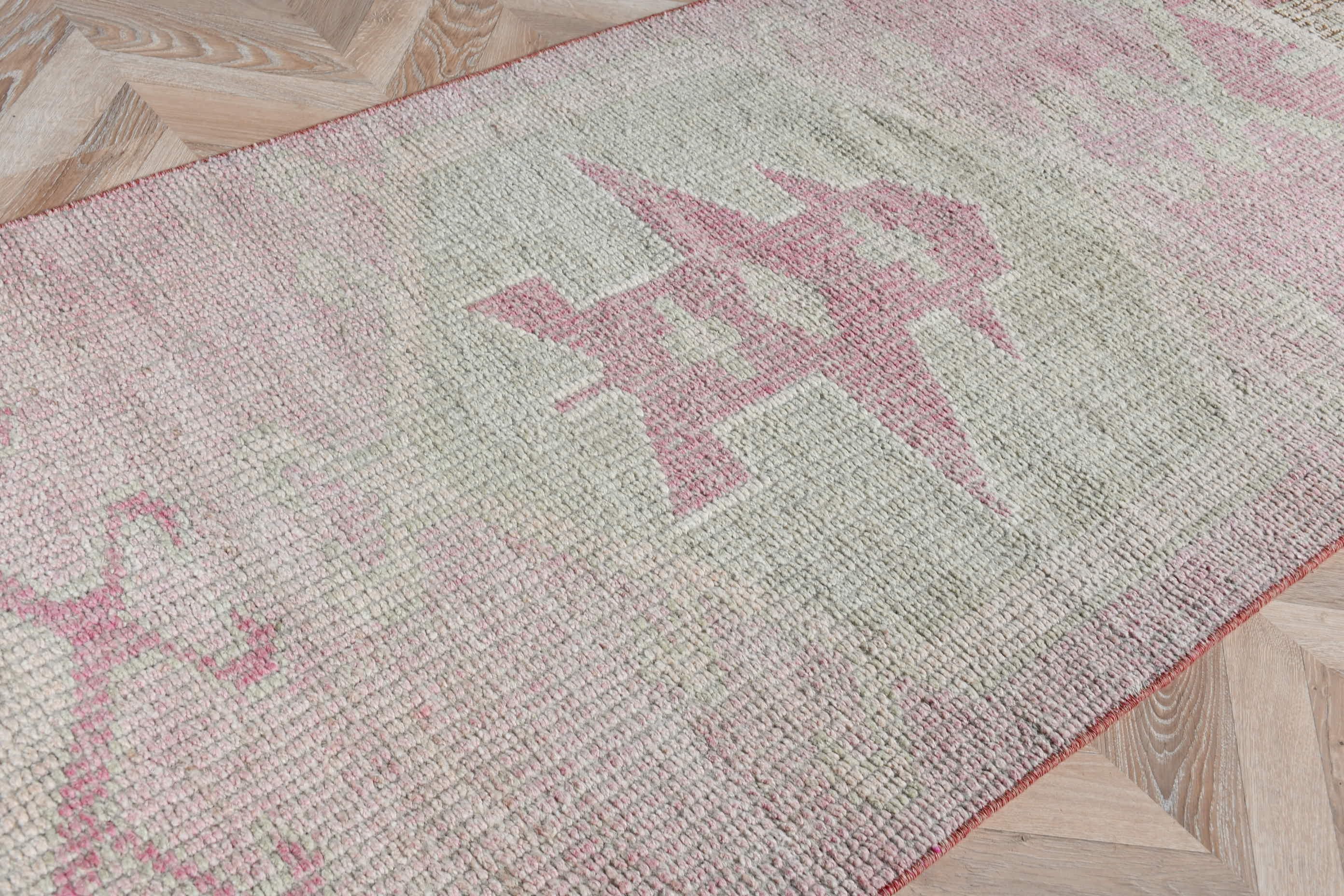 Oriental Rug, Turkish Rugs, Vintage Rugs, 2.8x10.5 ft Runner Rugs, Hallway Rug, Wool Rugs, Rugs for Kitchen, Boho Rug, Pink Moroccan Rug