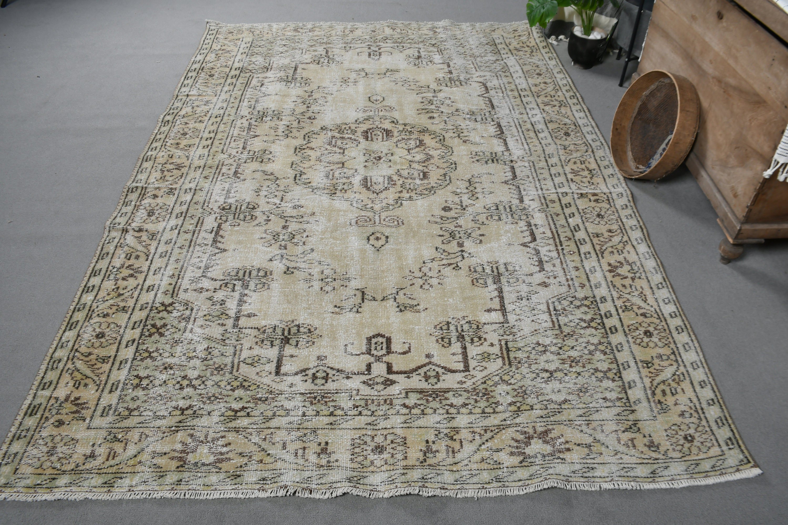 Turkish Rug, Green Oushak Rug, Salon Rug, Dining Room Rugs, Bohemian Rug, Antique Rug, 5.9x8.6 ft Large Rug, Vintage Rug