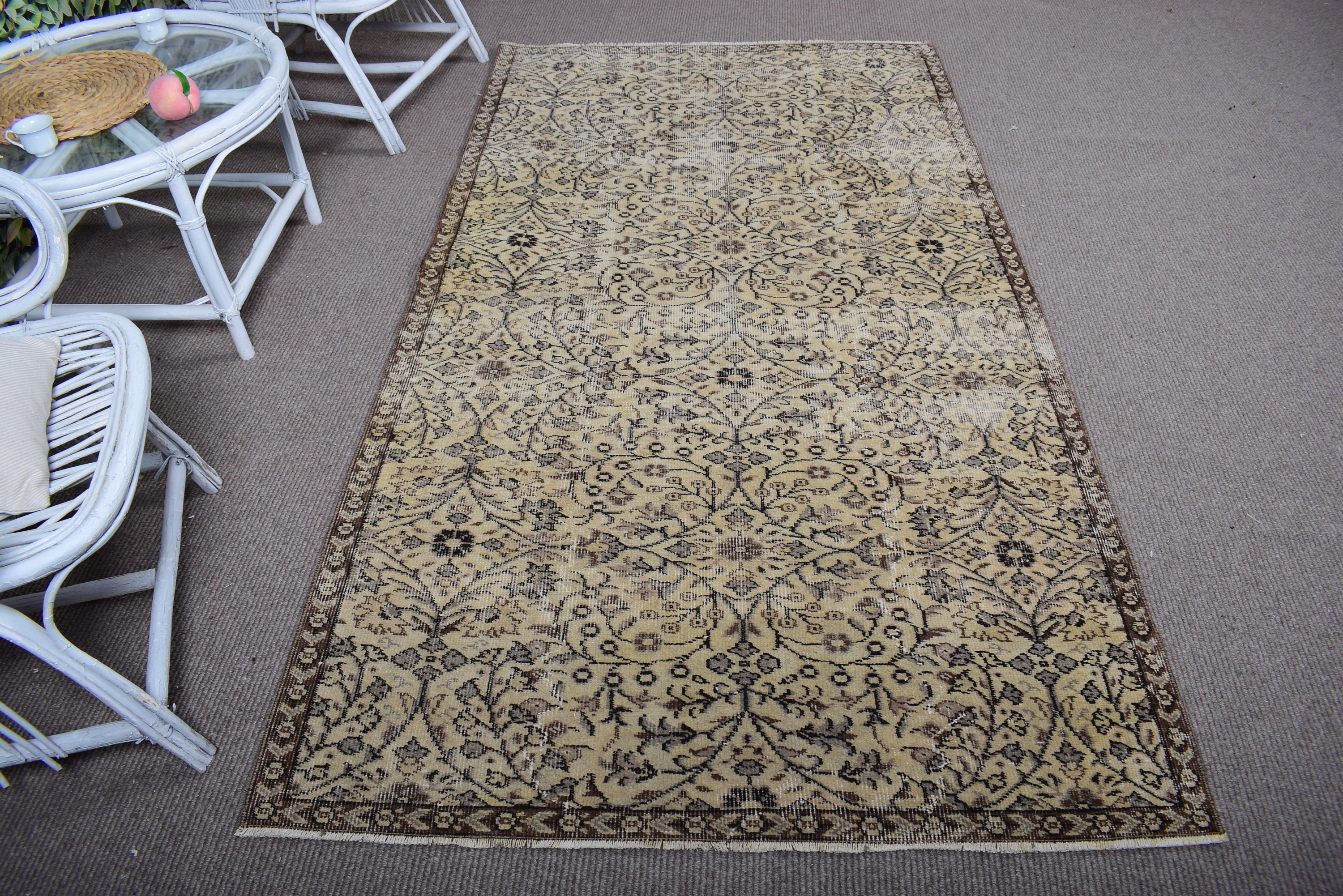 El Dokuma Halılar, Ev Halıları, 4.1x7.6 ft Alan Halısı, Oryantal Halı, Bej Boho Halıları, Vintage Halılar, Türk Halısı, Havalı Halı, Yemek Odası Halıları