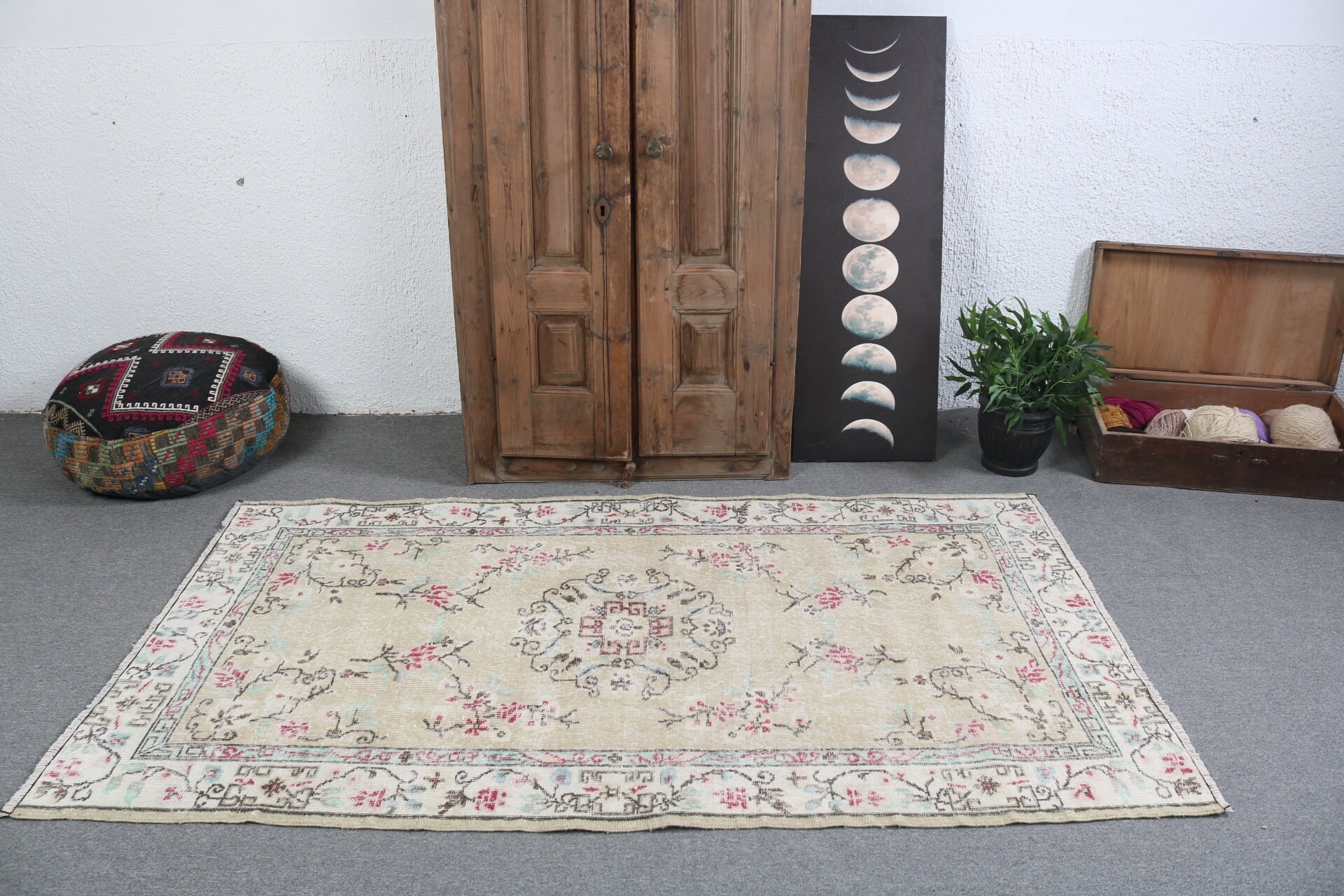 Turkish Rugs, Kitchen Rugs, 3.8x6.8 ft Area Rugs, Cool Rug, Beige Statement Rugs, Vintage Area Rug, Statement Rug, Office Rugs, Vintage Rug