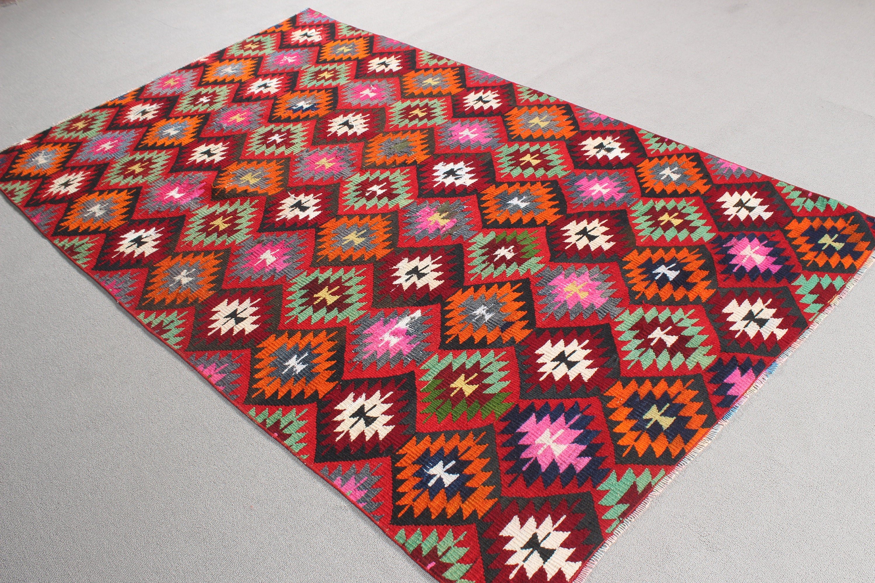 Anadolu Halısı, Kilim, Gökkuşağı Boho Halısı, Oturma Odası Halıları, Boho Halıları, Türk Halıları, Mutfak Halıları, 4.9x8 ft Alan Halıları, Vintage Halılar