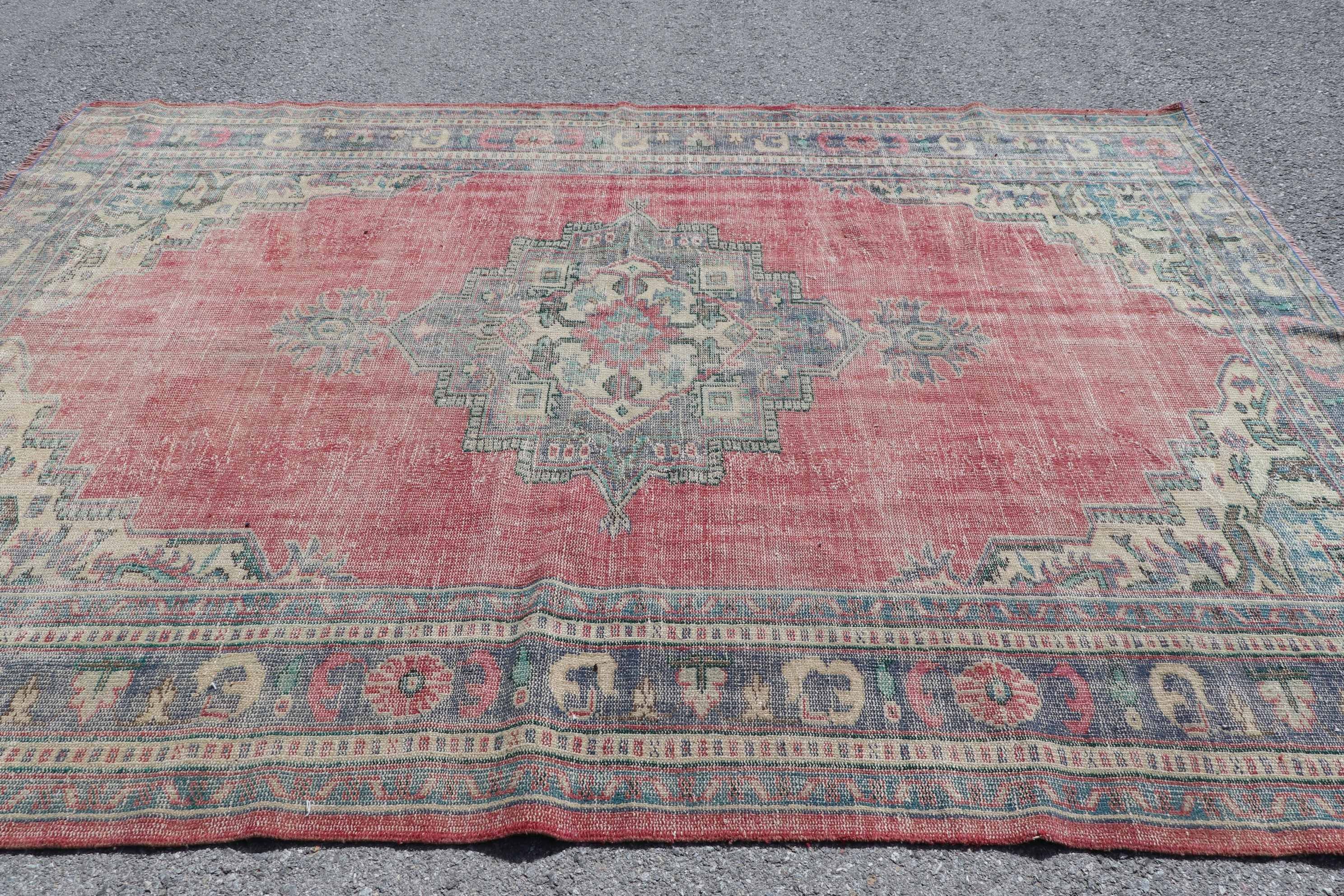 Oturma Odası Halıları, Ev Dekorasyonu Halısı, Dış Mekan Halısı, Kırmızı Oushak Halıları, Vintage Halılar, Salon Halısı, 7.5x10.4 ft Büyük Boy Halılar, Yer Halısı, Türk Halısı