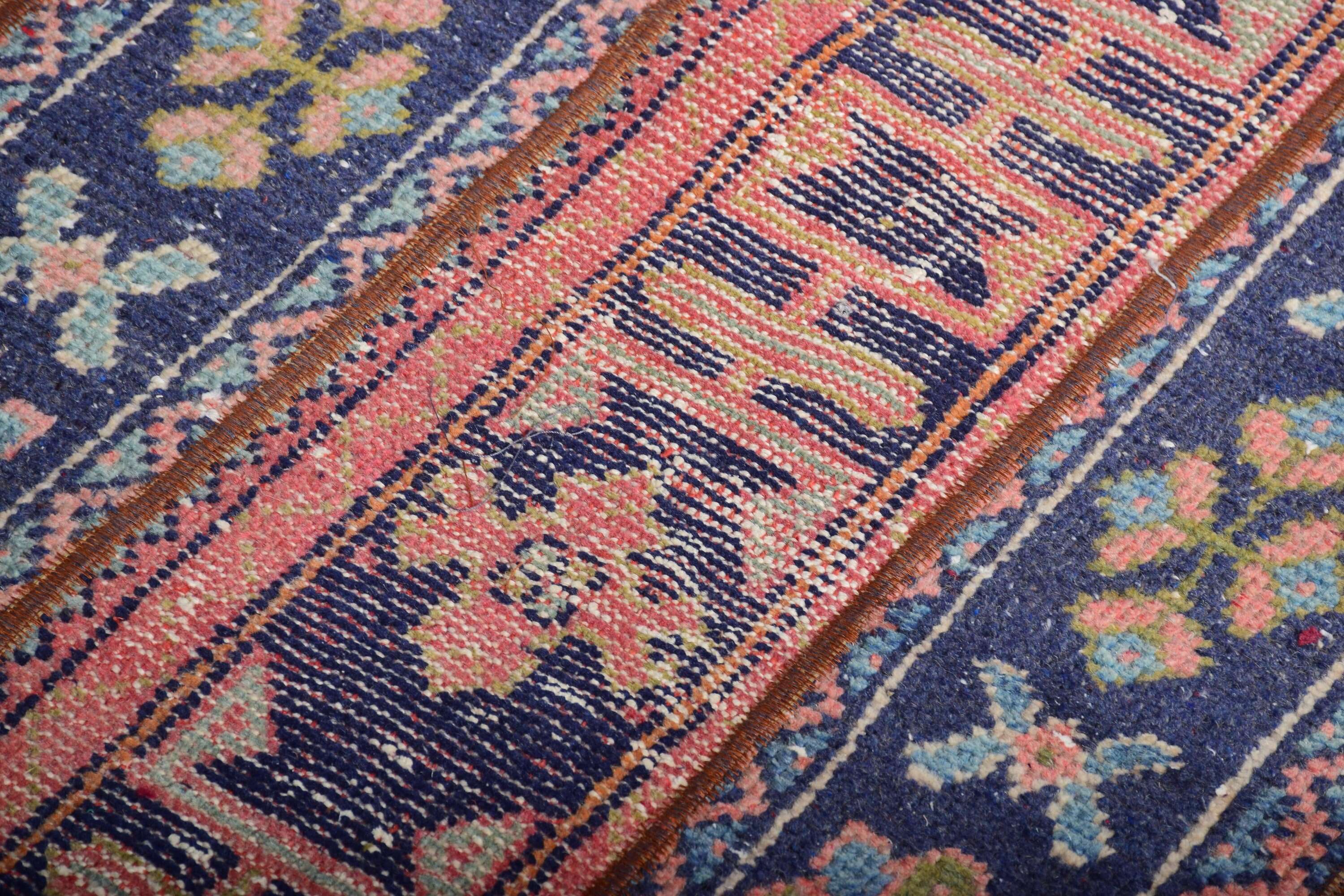 Retro Rug, 2.9x6.4 ft Accent Rugs, Bedroom Rugs, Blue Wool Rug, Turkish Rugs, Home Decor Rug, Kitchen Rug, Vintage Rug, Anatolian Rugs