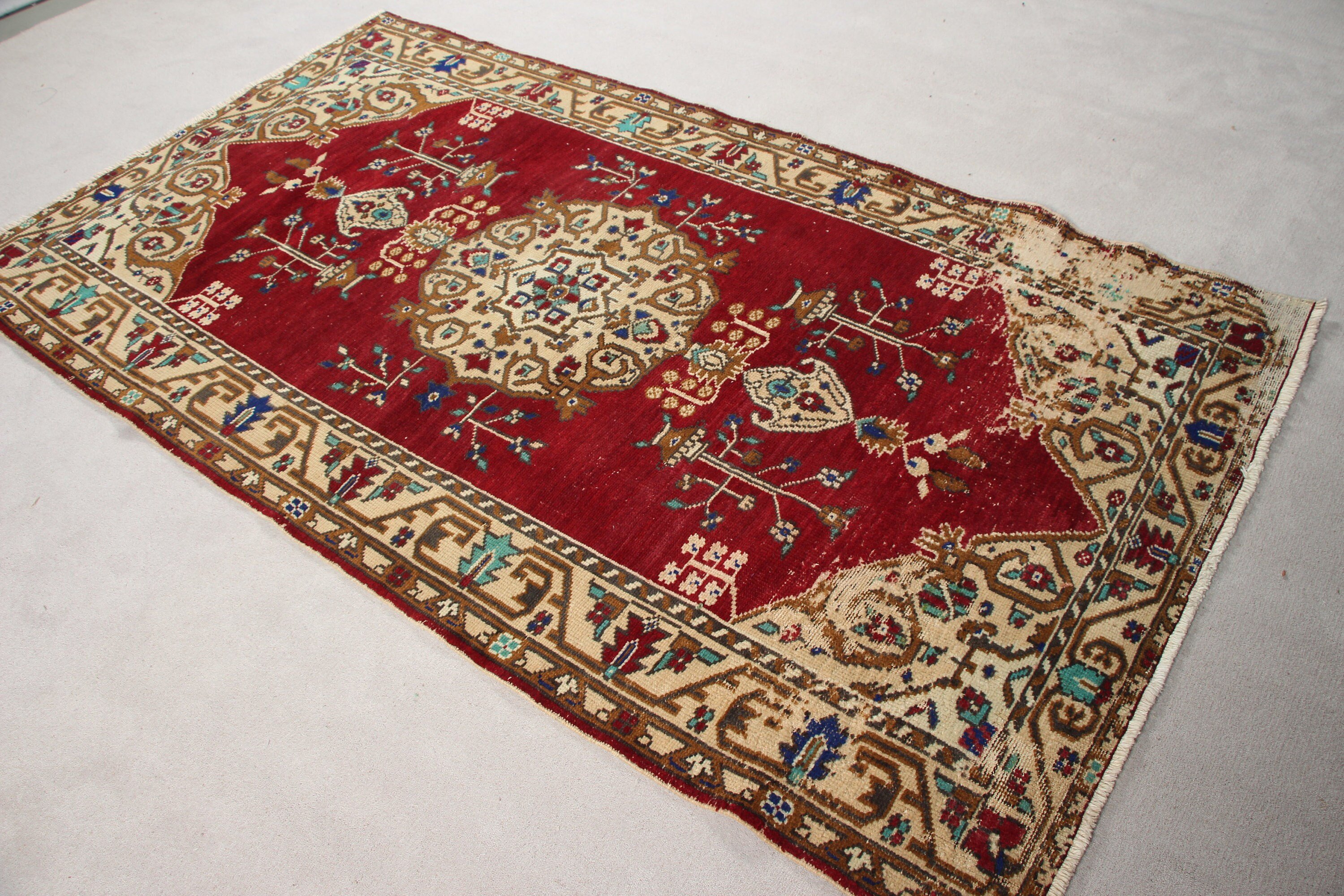 Red Oriental Rug, Vintage Rug, Turkish Rug, Dining Room Rugs, 4.2x7.5 ft Area Rugs, Kitchen Rugs, Floor Rug, Anatolian Rug, Aztec Rug