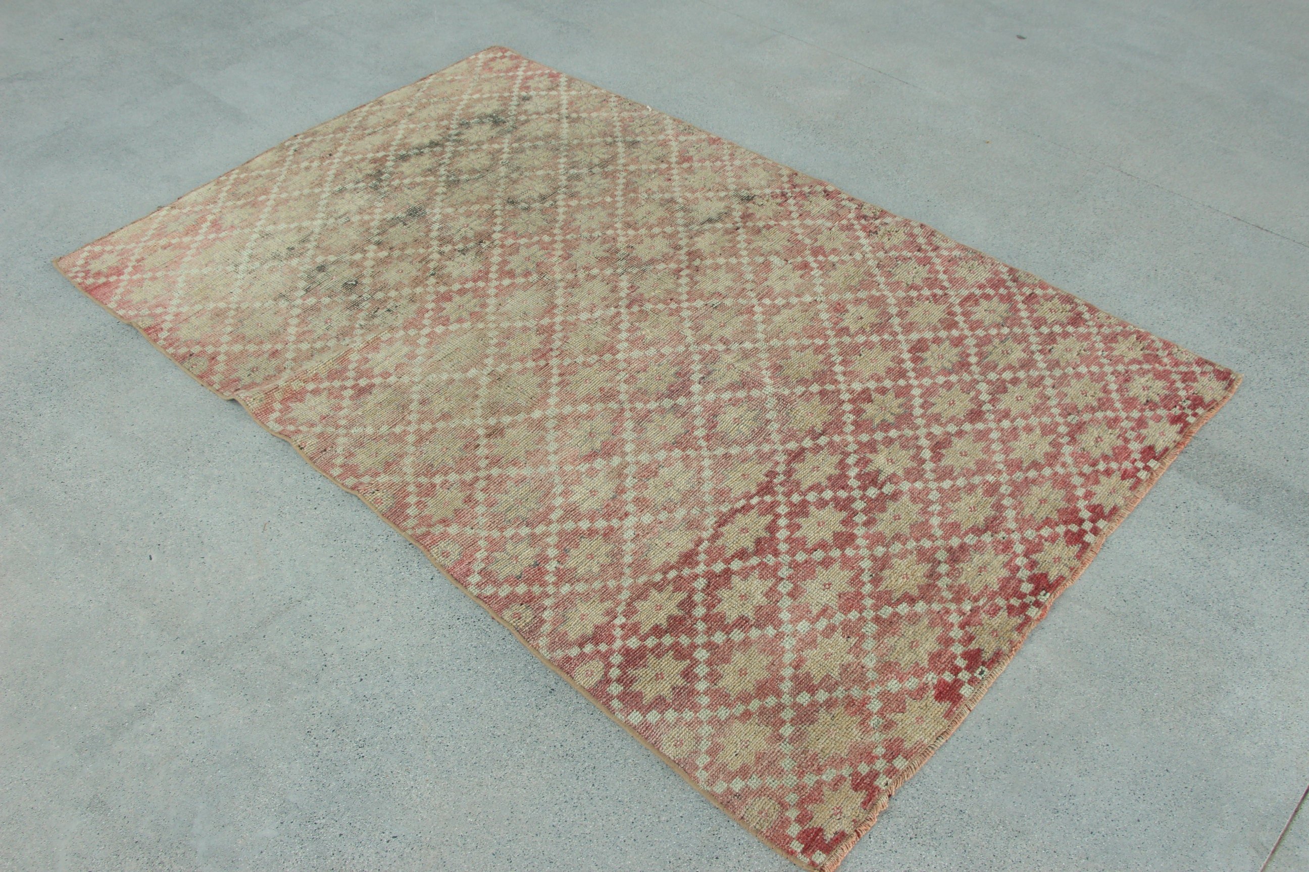 Red Floor Rug, Bedroom Rugs, 4x6.4 ft Area Rug, Turkish Rugs, Geometric Rugs, Vintage Rug, Vintage Decor Rug, Dining Room Rugs, Luxury Rugs