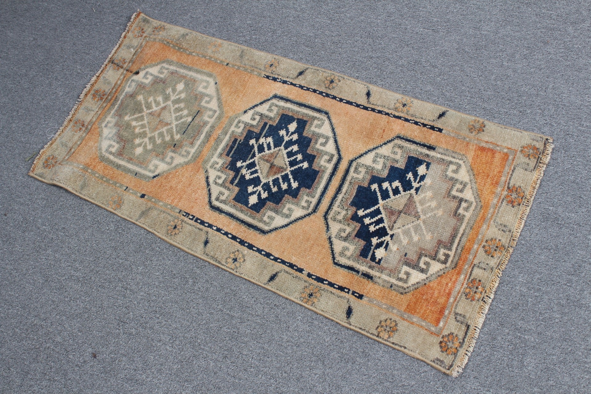 Tribal Rug, Kitchen Rug, Floor Rug, Door Mat Rug, 1.5x3.1 ft Small Rugs, Orange Cool Rugs, Turkish Rug, Vintage Rug, Rugs for Bath, Art Rug