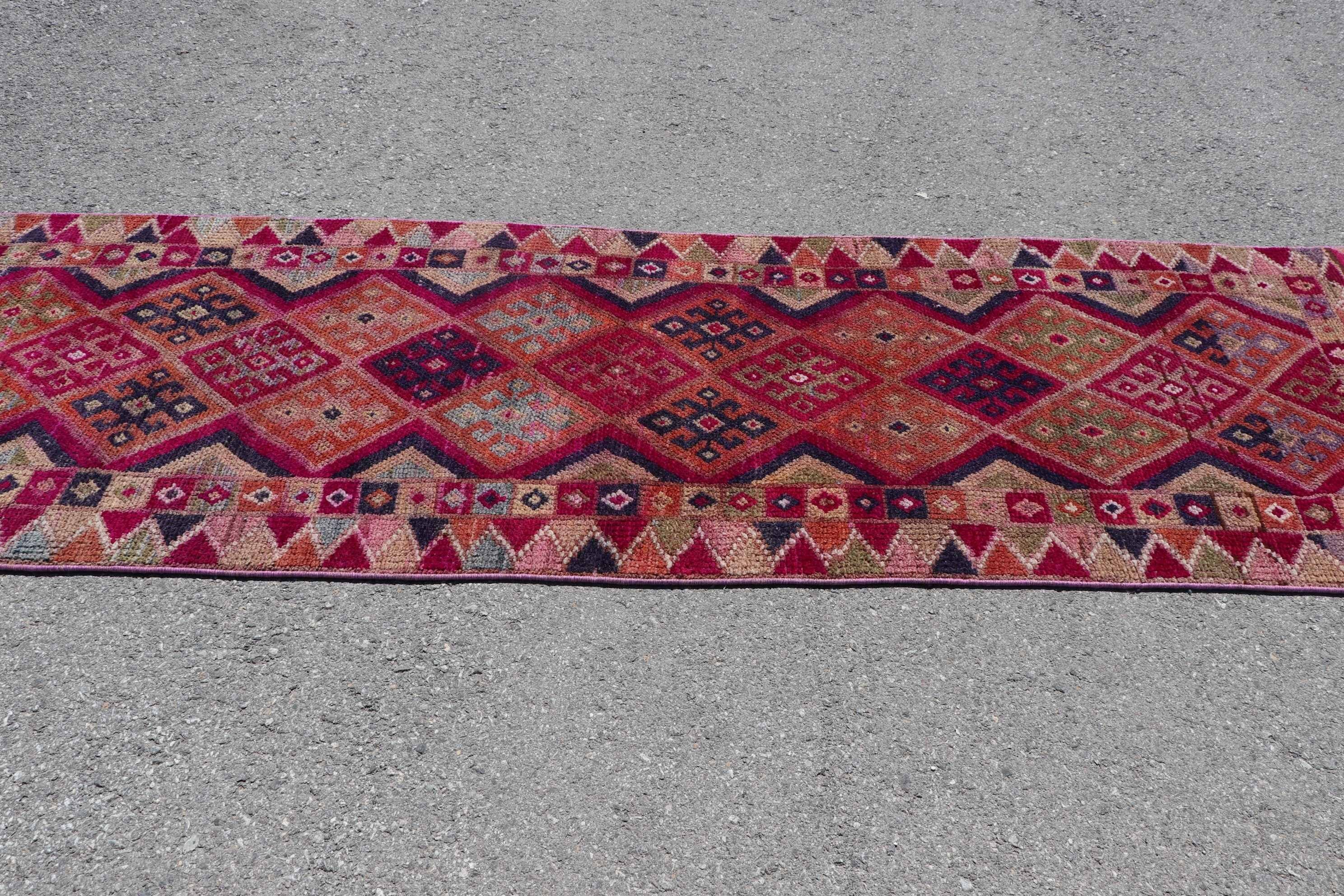 Vintage Rug, Turkish Rug, Rugs for Runner, 2.9x10.1 ft Runner Rugs, Bohemian Rug, Stair Rugs, Pink Floor Rug, Anatolian Rug, Cool Rug