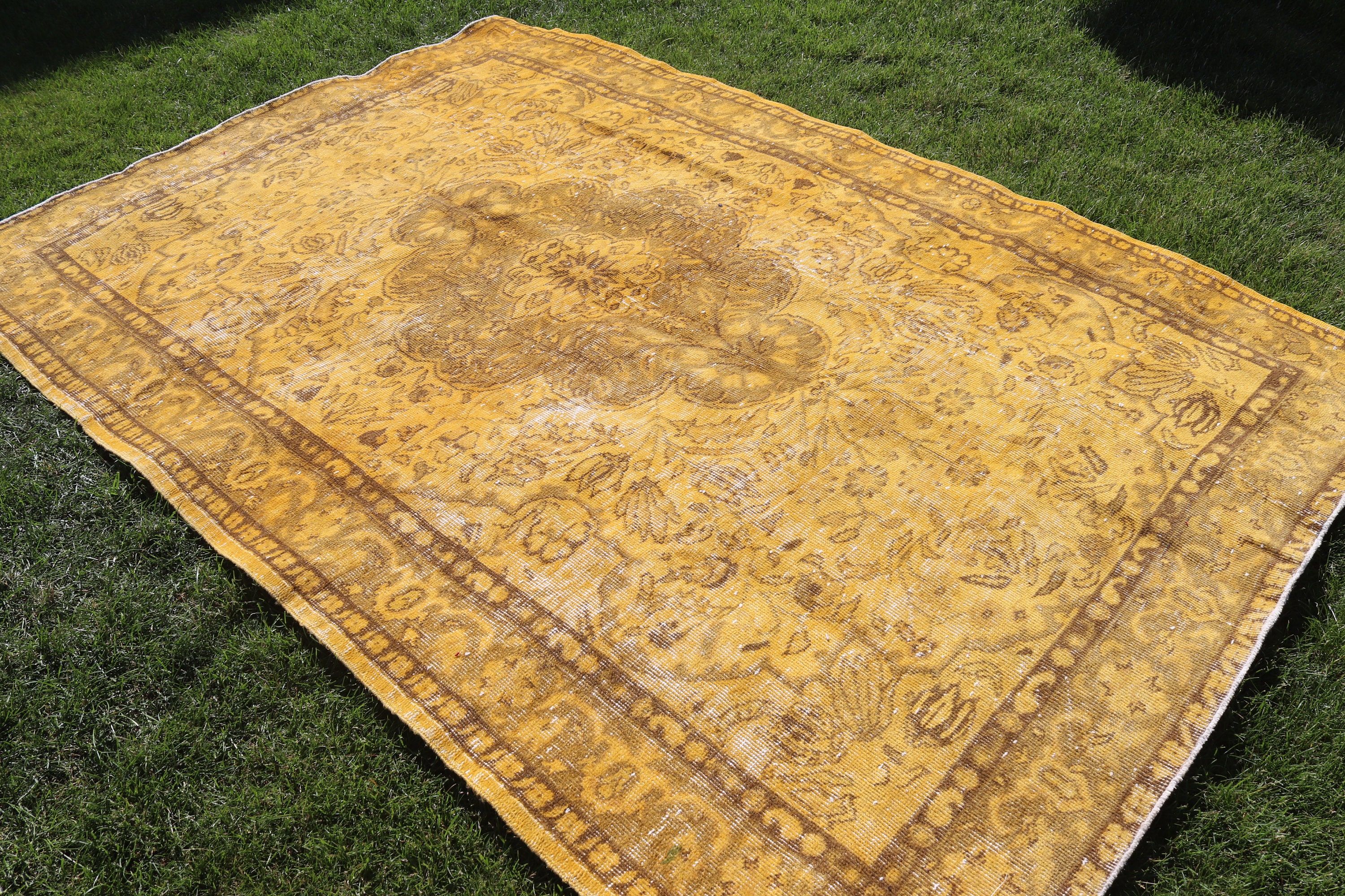 Office Rug, 5.7x8.5 ft Large Rug, Large Vintage Rug, Vintage Rug, Bedroom Rug, Luxury Rugs, Turkish Rugs, Handwoven Rug, Yellow Floor Rugs