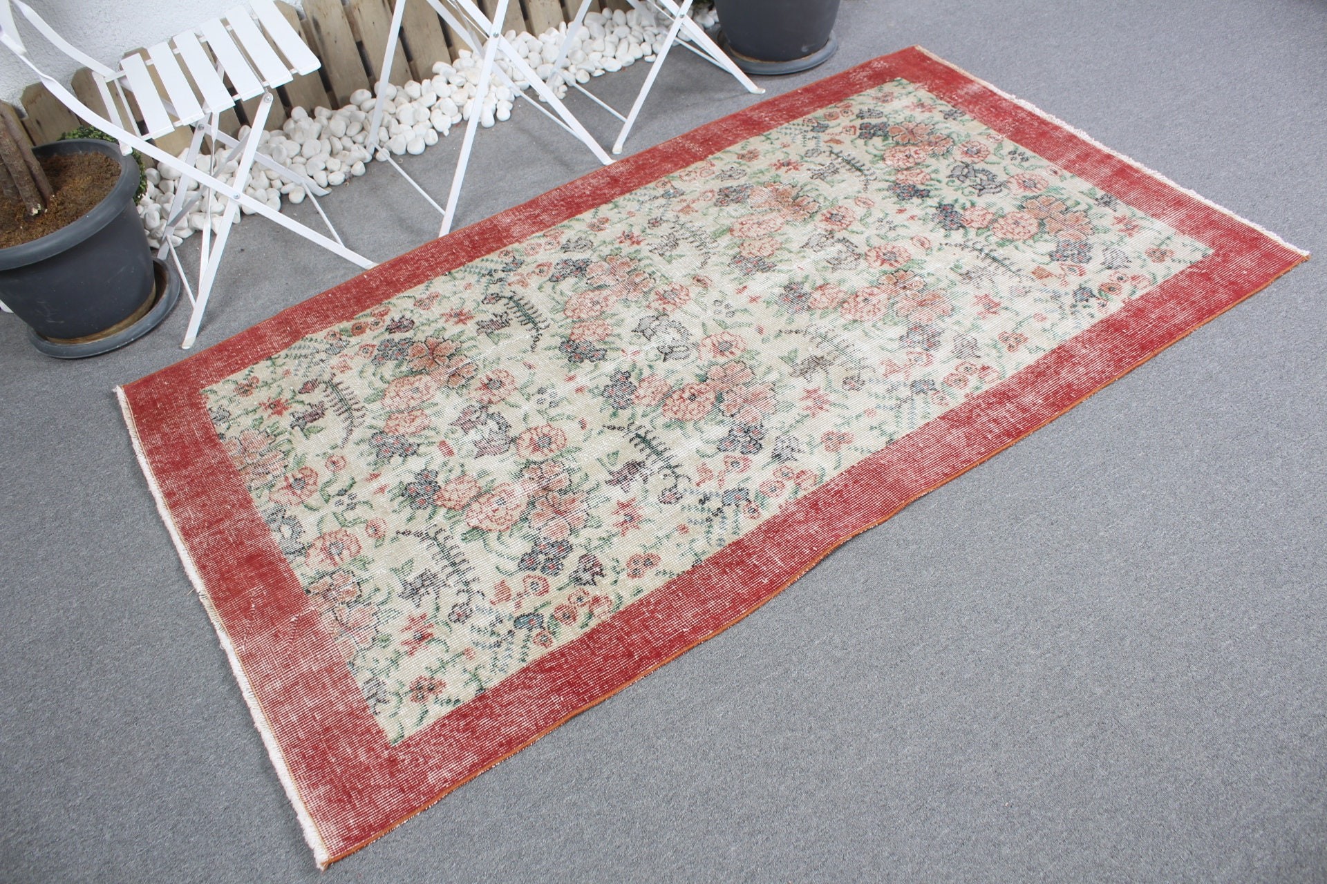 Vintage Rug, Red Moroccan Rug, Oriental Rug, Rugs for Area, 3.8x6.7 ft Area Rug, Kitchen Rug, Oushak Rugs, Turkish Rug, Dining Room Rugs